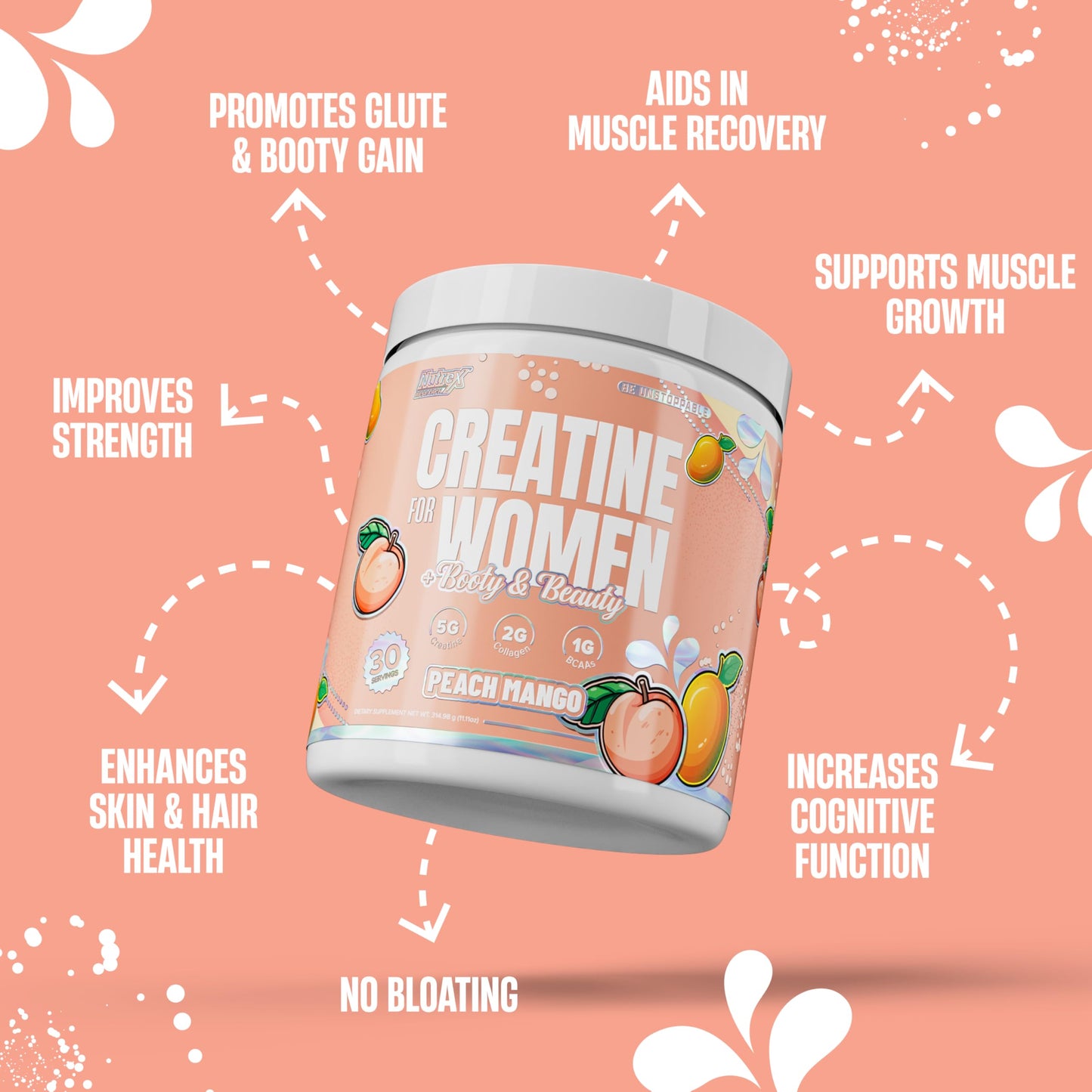 Nutrex Research Creatine for Women Booty & Beauty – Peach Mango Powder 13 oz