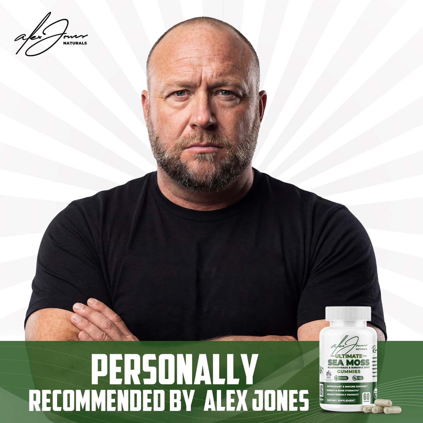 Alex Jones Naturals Organic Irish Sea Moss with Bladderwrack & Burdock Seamoss Capsules 60 Count