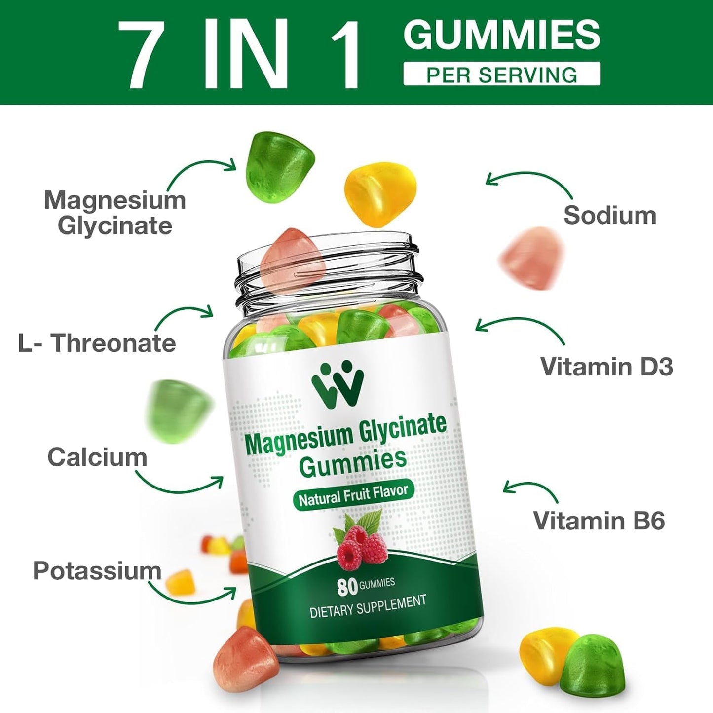 WACHRAY Magnesium Glycinate Gummies for Adults Gummy 80 Gummies
