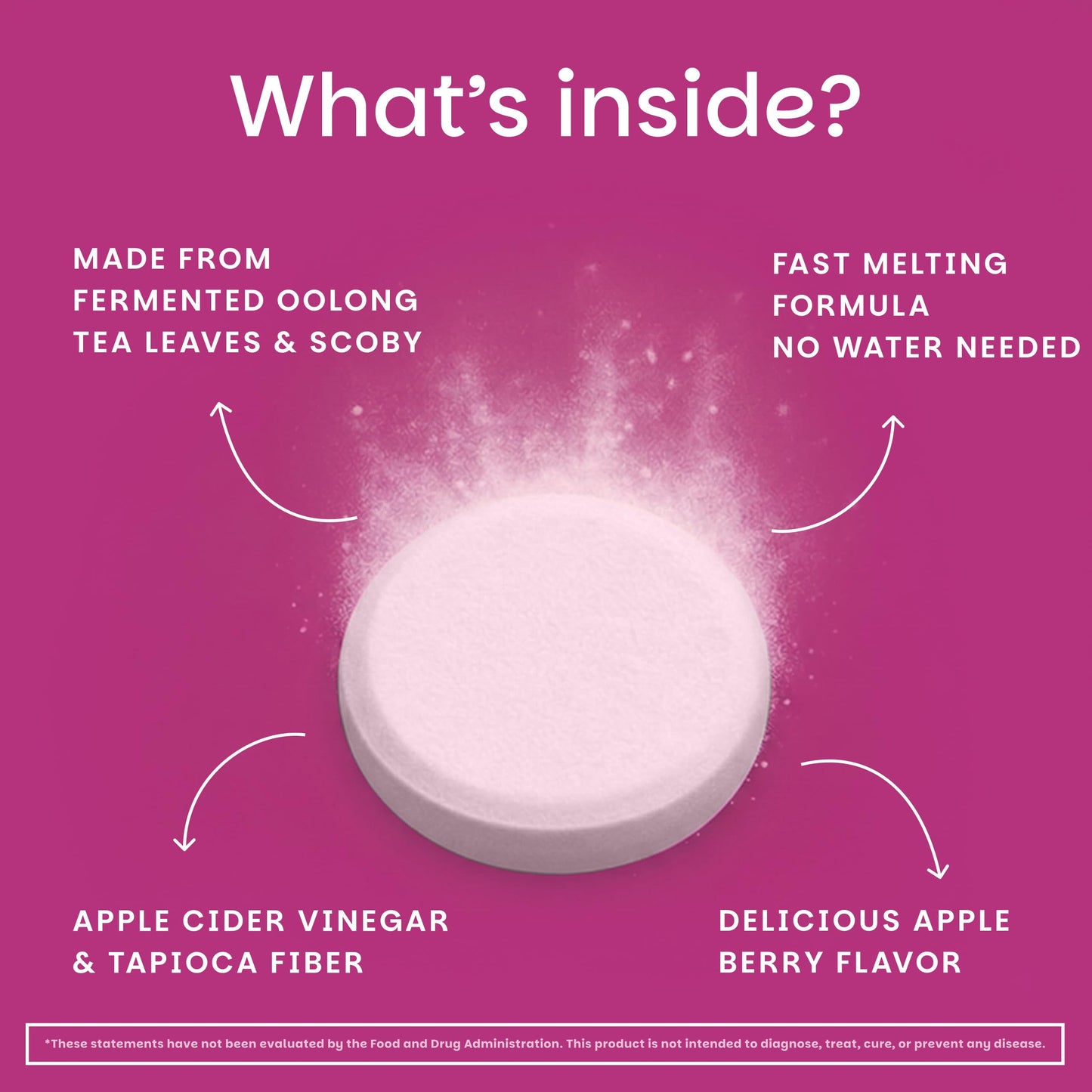 EZ Melts Dissolvable Sugar-Free Kombucha Tablets with SCOBY & Apple Cider Vinegar, 120 Tablets