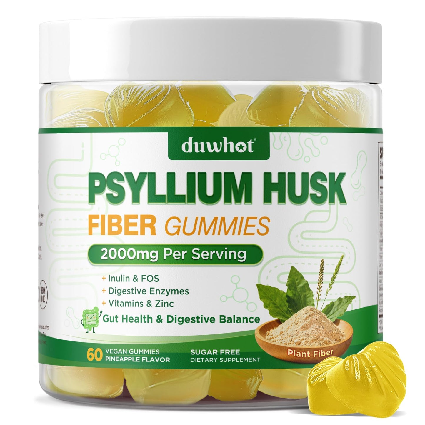 duwhot Psyllium Husk Gummies for Adults, 60 Chews