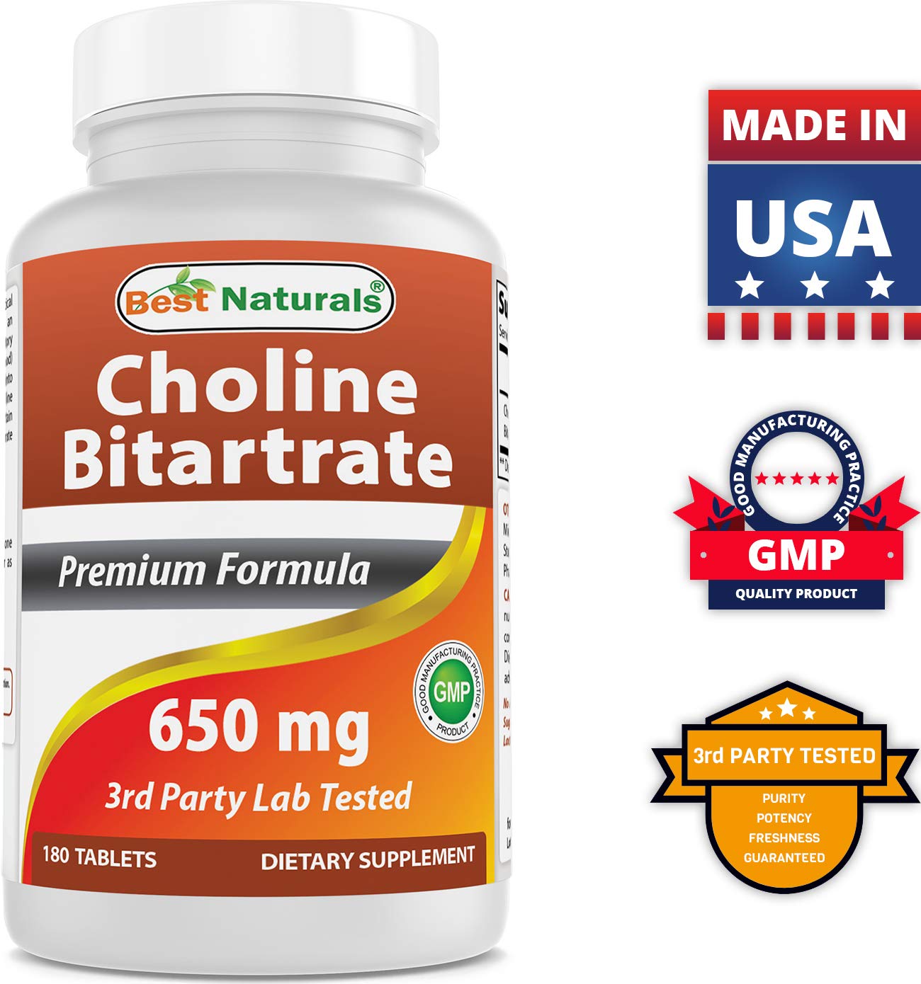 Best Naturals Choline Bitartrate 650 mg & TUDCA 250 mg Capsules, 180 Count