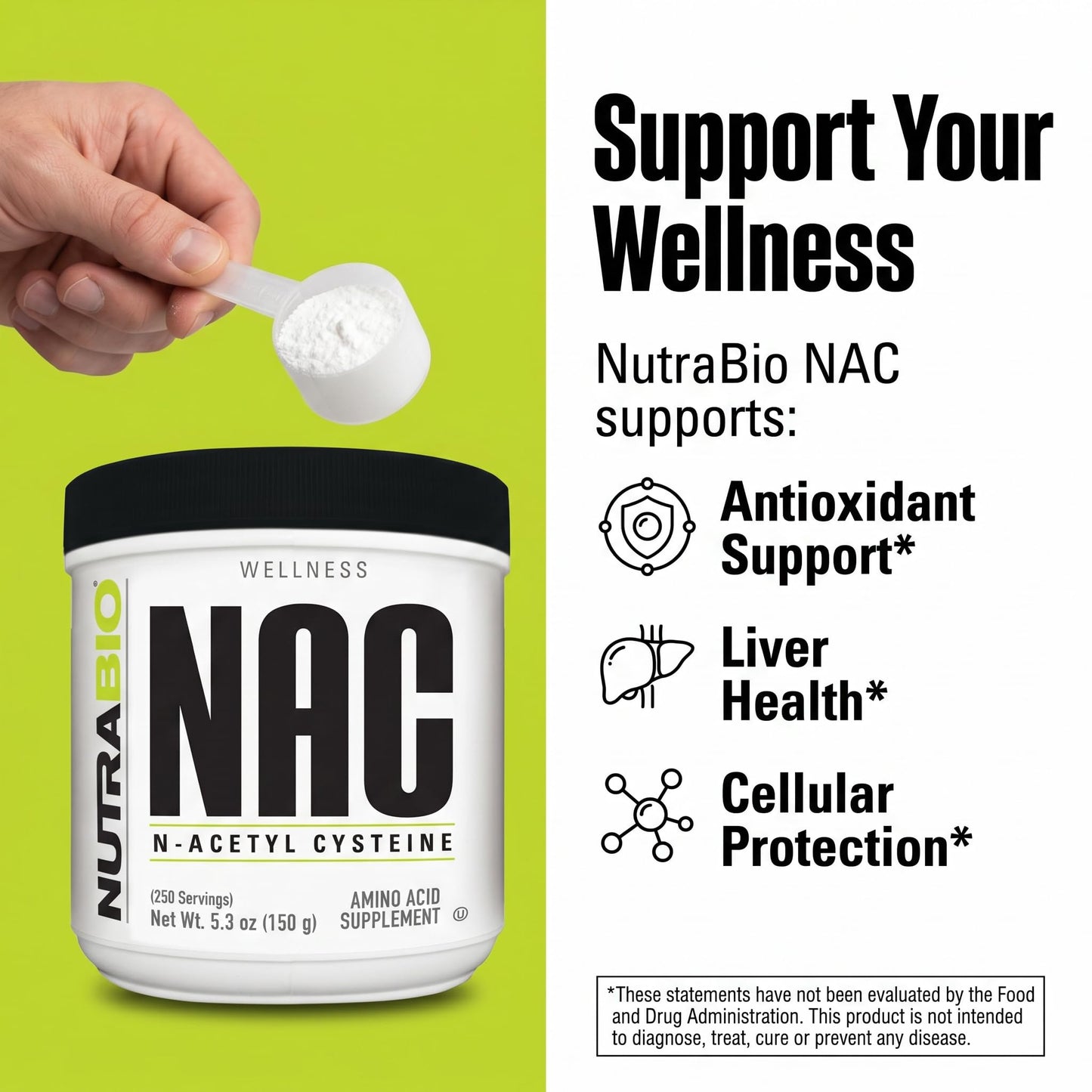 NutraBio N-Acetyl Cysteine Supplement (NAC) Powder, 5.3 Ounce