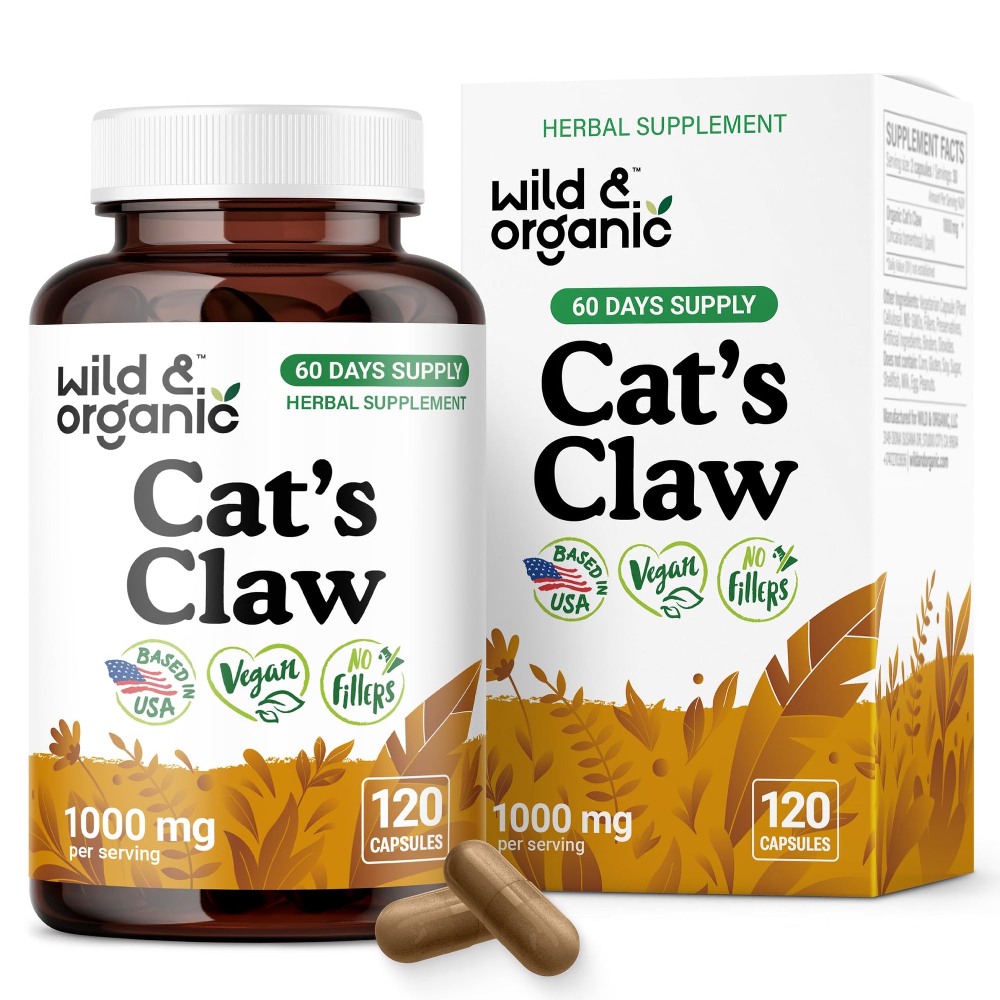 Wild & Organic Cat's Claw Capsules 1000 mg, 120 Count