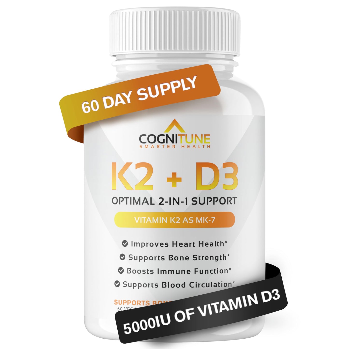 CogniTune Vitamin K2 (MK7) with D3 Supplement Capsules 60 Count