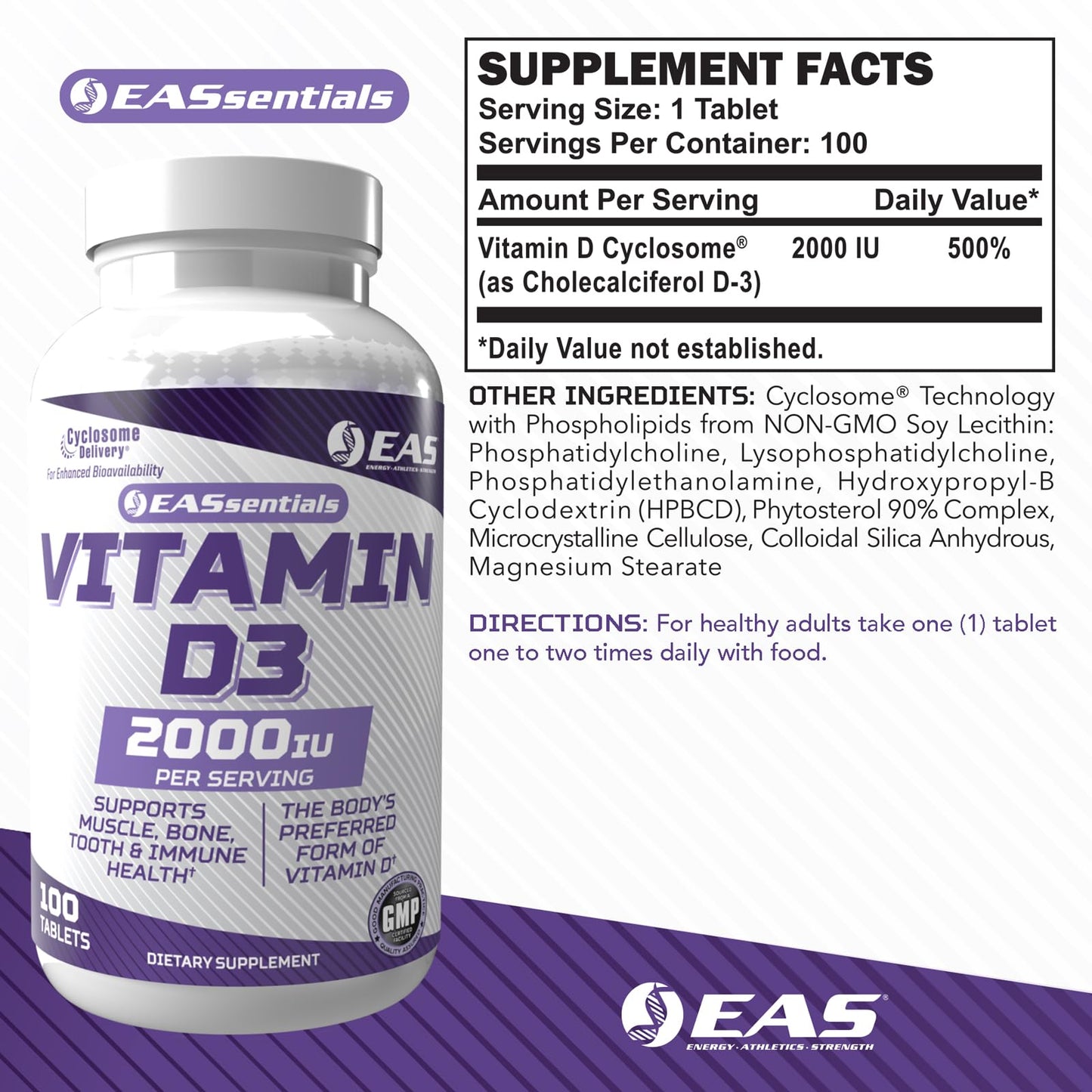 EAS Vitamin D3 2000 IU Tablet, 100 Tablets
