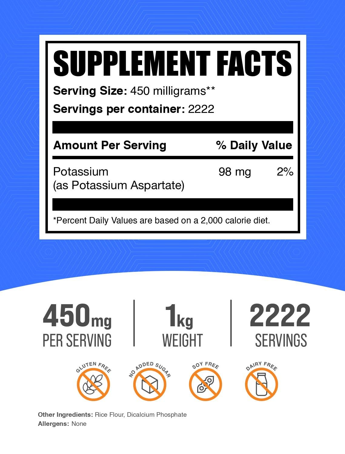 BulkSupplements Potassium Aspartate Powder 35.27 Ounce