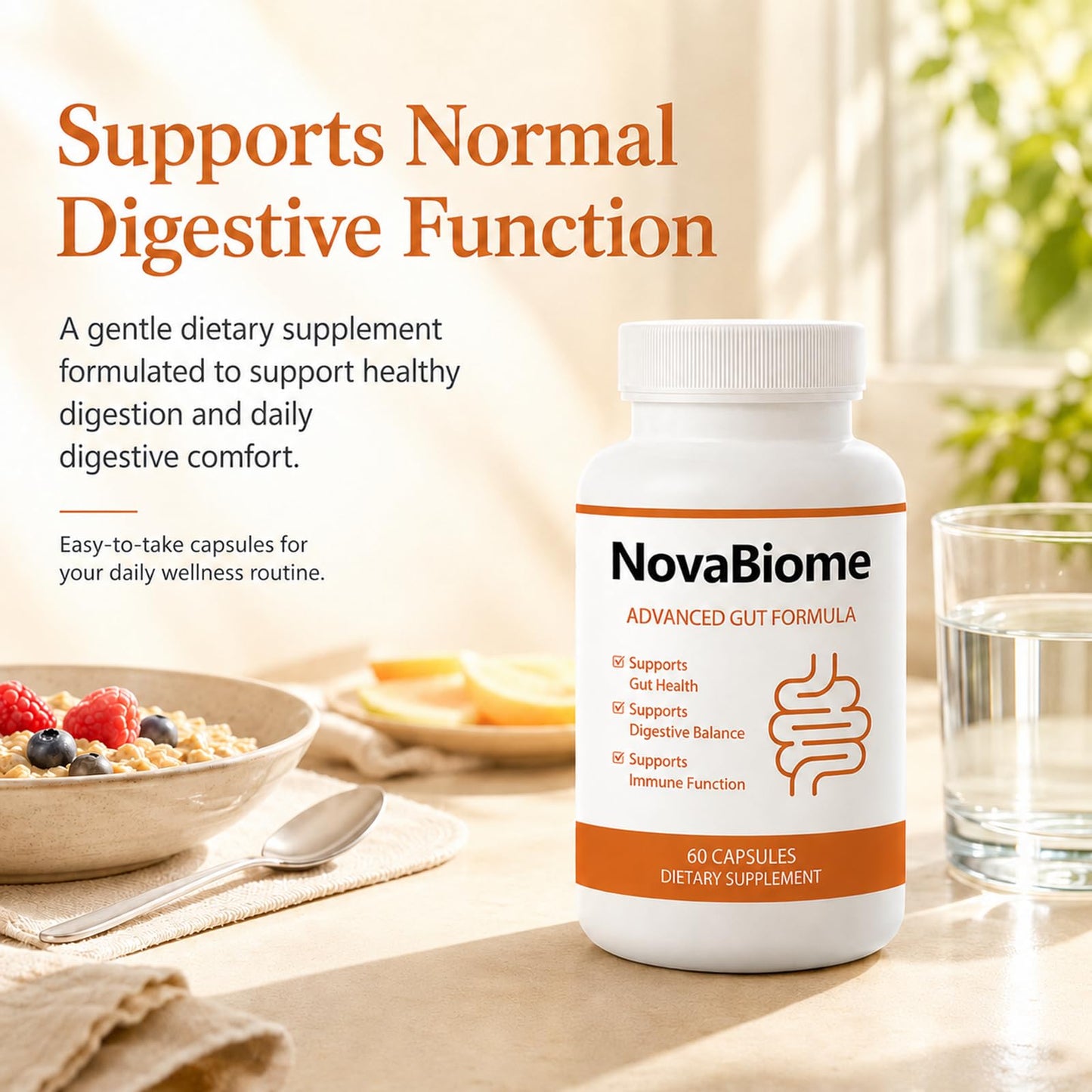 NovaBiome for Constipation, Digestive Comfort & Gut Balance Support Capsules 60