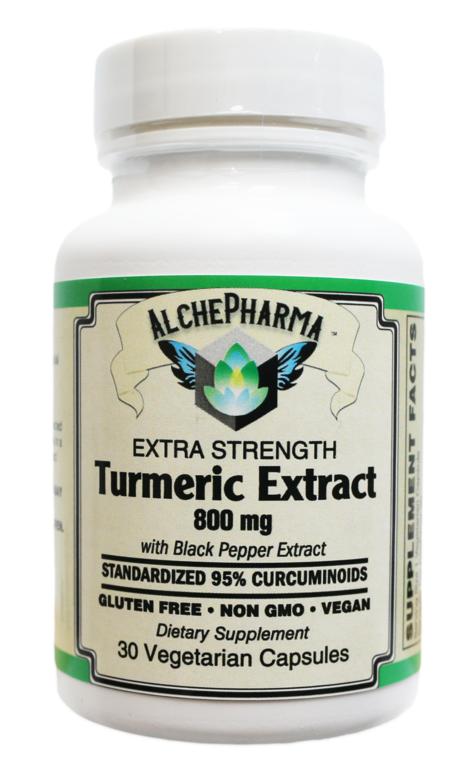 AlchePharma Extra Strength Turmeric 800 mg with Bioperine Capsules, 30 Count