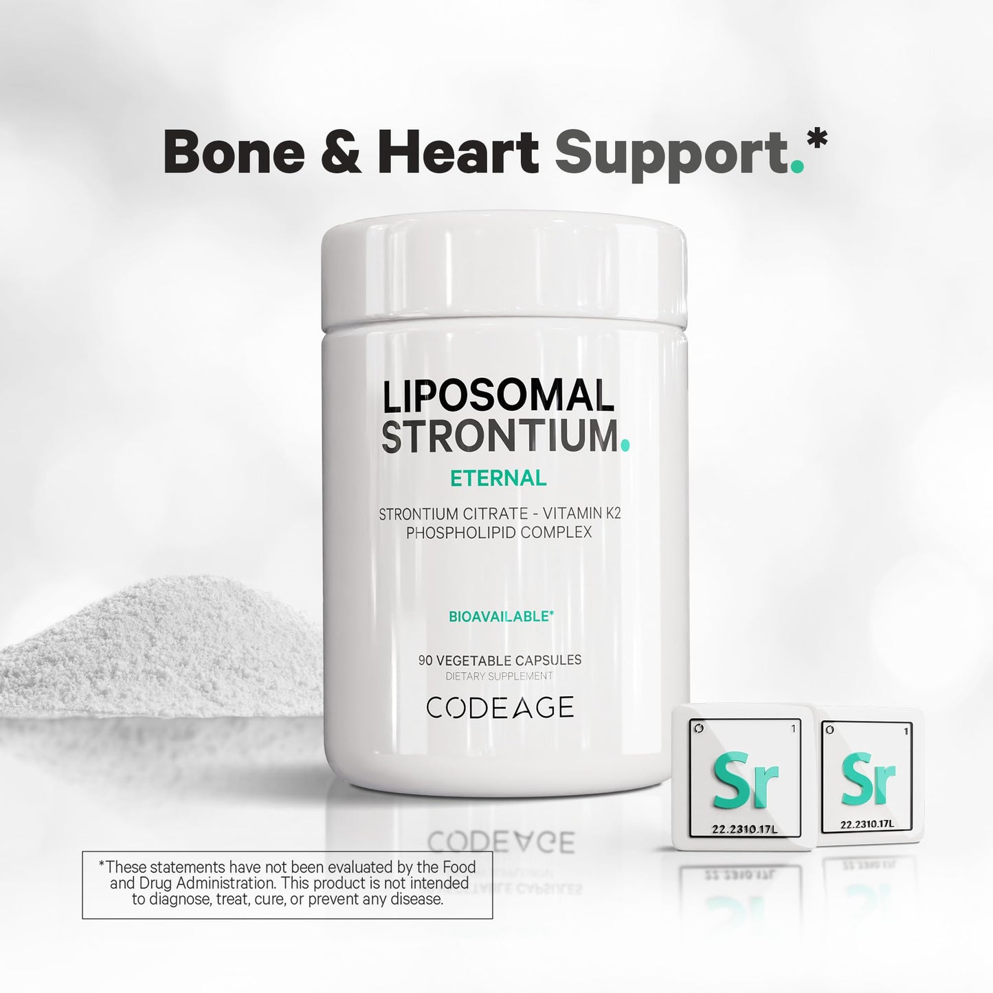 Codeage Liposomal Strontium Supplement - Strontium Citrate, Vitamin K2 MK-7, Liposomal Delivery, Non-GMO, Gluten-Free Capsules 90 Count