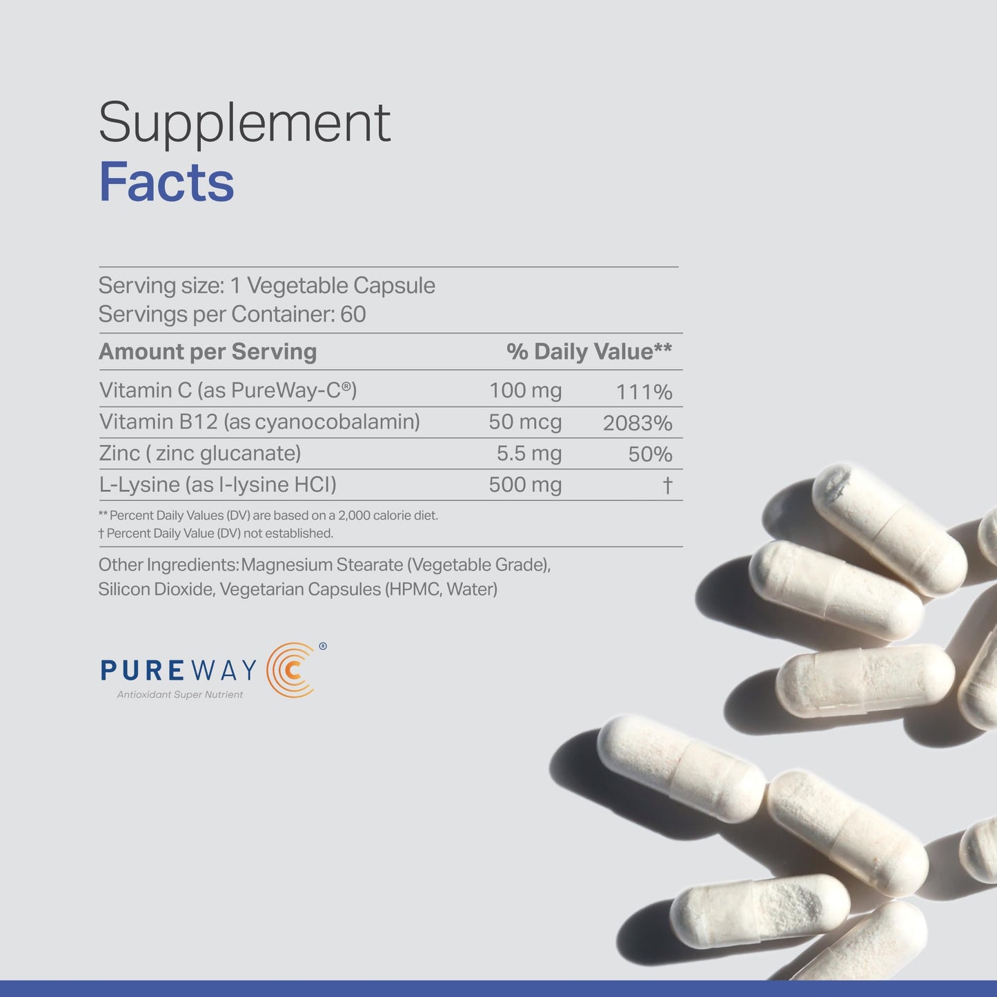Anew Vita L-Lysine 500mg Supplement with Vitamin B12, C, and Zinc, Vegetable Capsules, 60 Count