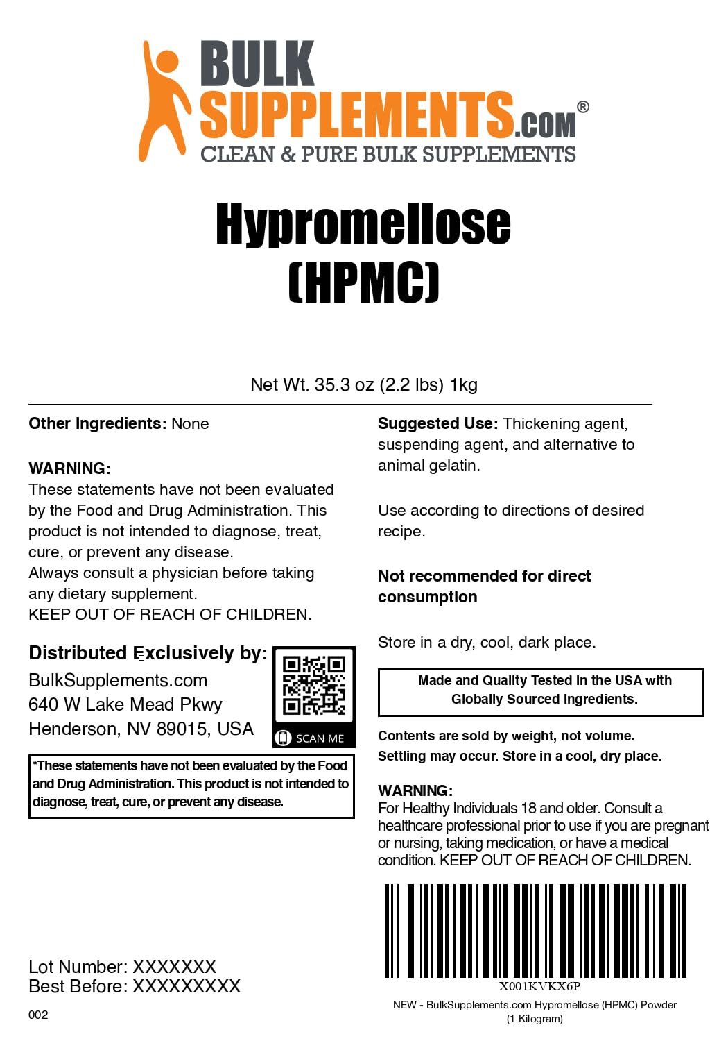 BulkSupplements Hypromellose Powder 35.2 oz
