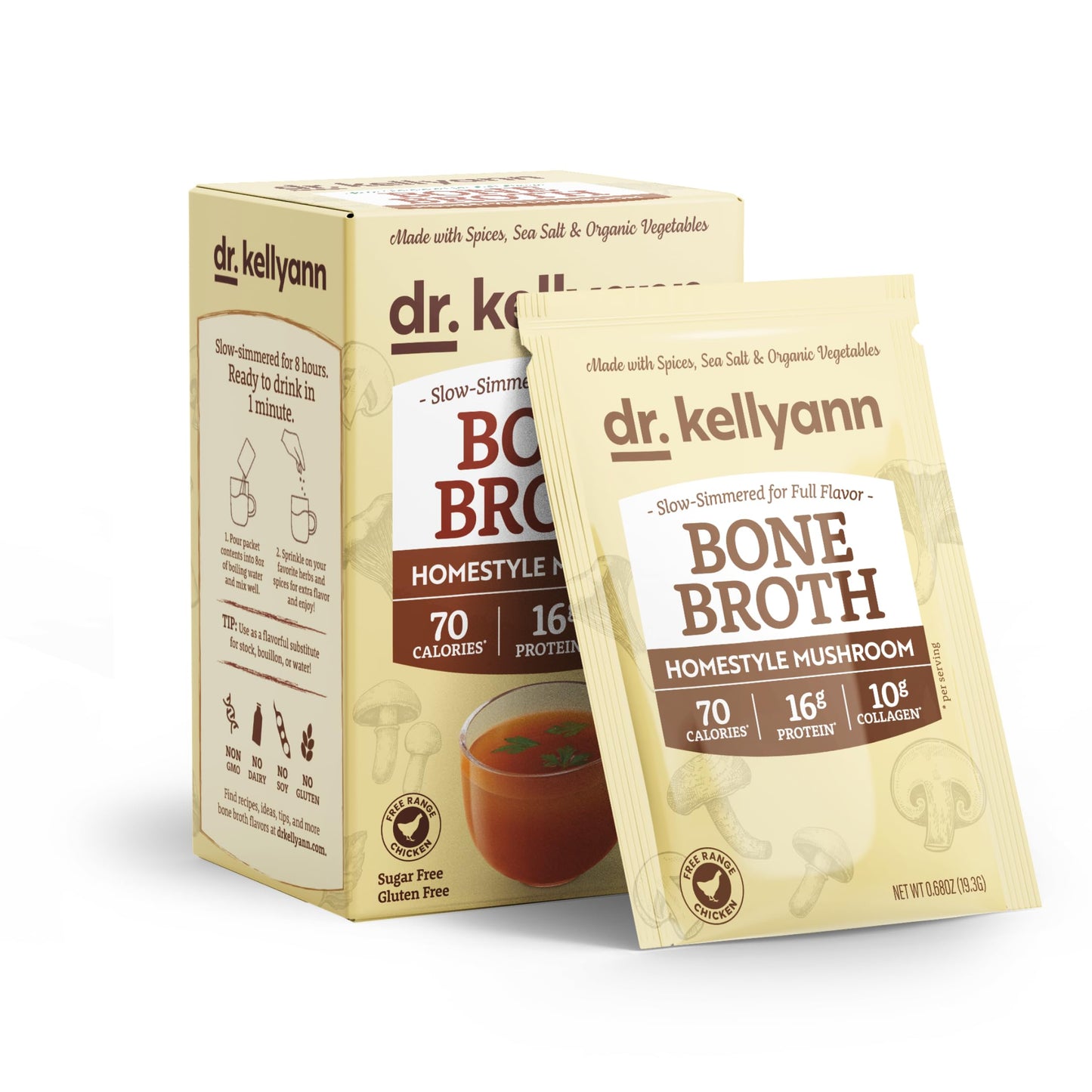 Dr. Kellyann Homestyle Mushroom Bone Broth Powder, 7 Servings, 0.65