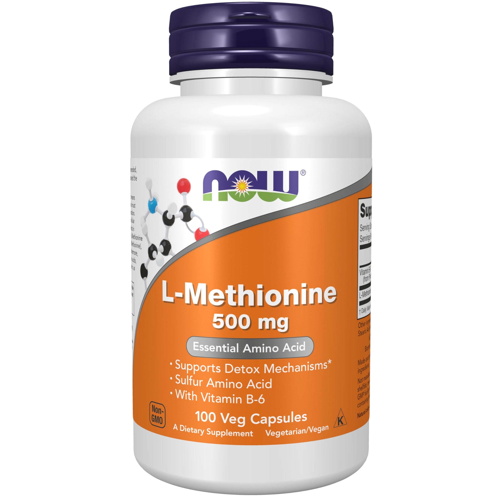 NOW Foods L-Methionine 500 mg with Vitamin B-6, Supports Detoxification, Capsules, 100 Count