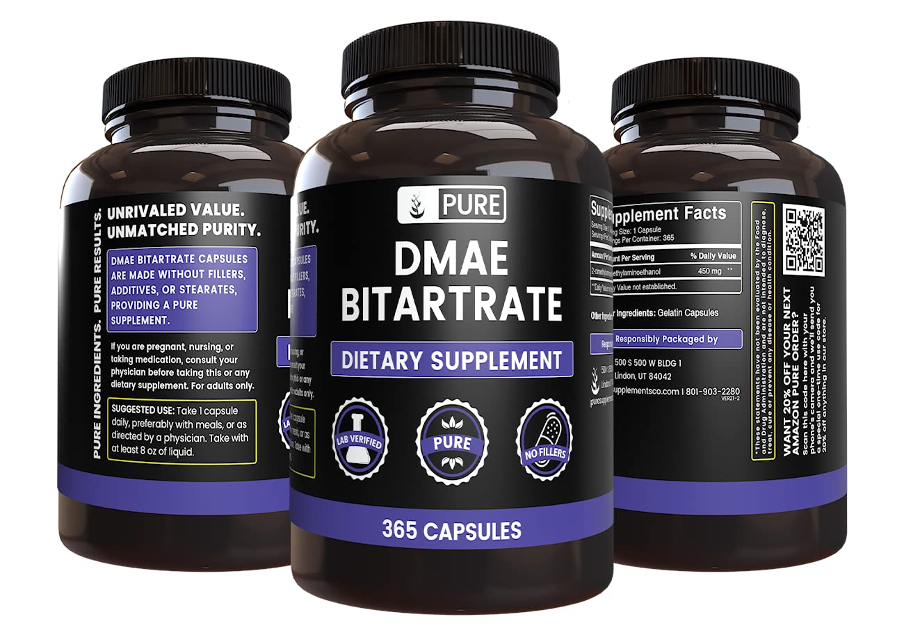 Pure Original Ingredients DMAE Bitartrate 365 Capsules
