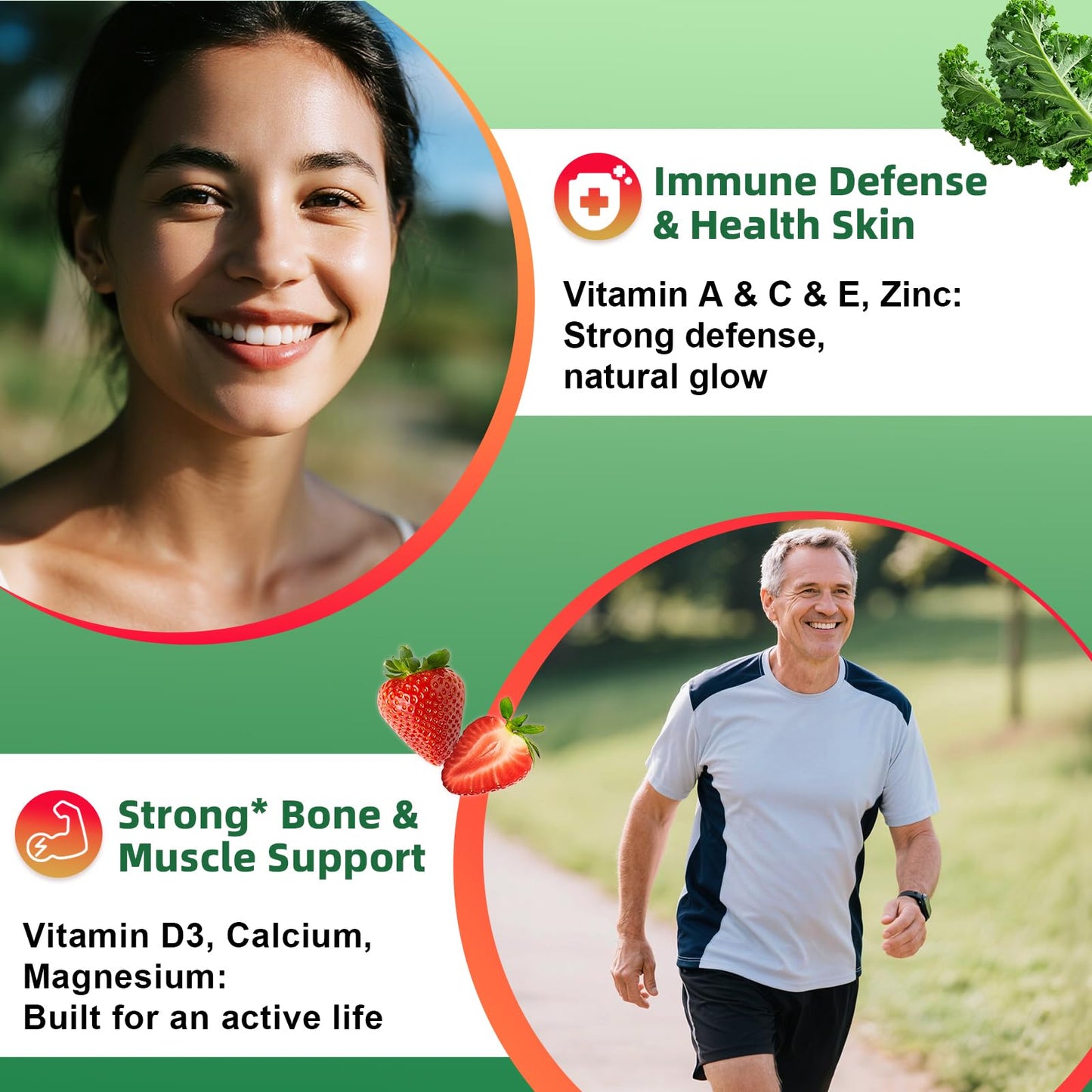 Alliwise Sugar-Free Fruits & Veggies, Super Greens with 23 Fruits & 25 Veggies, Multivitamin Minerals & Fiber, Vegan Fruit & Vegetable Supplement for Adults, 120 Gummies
