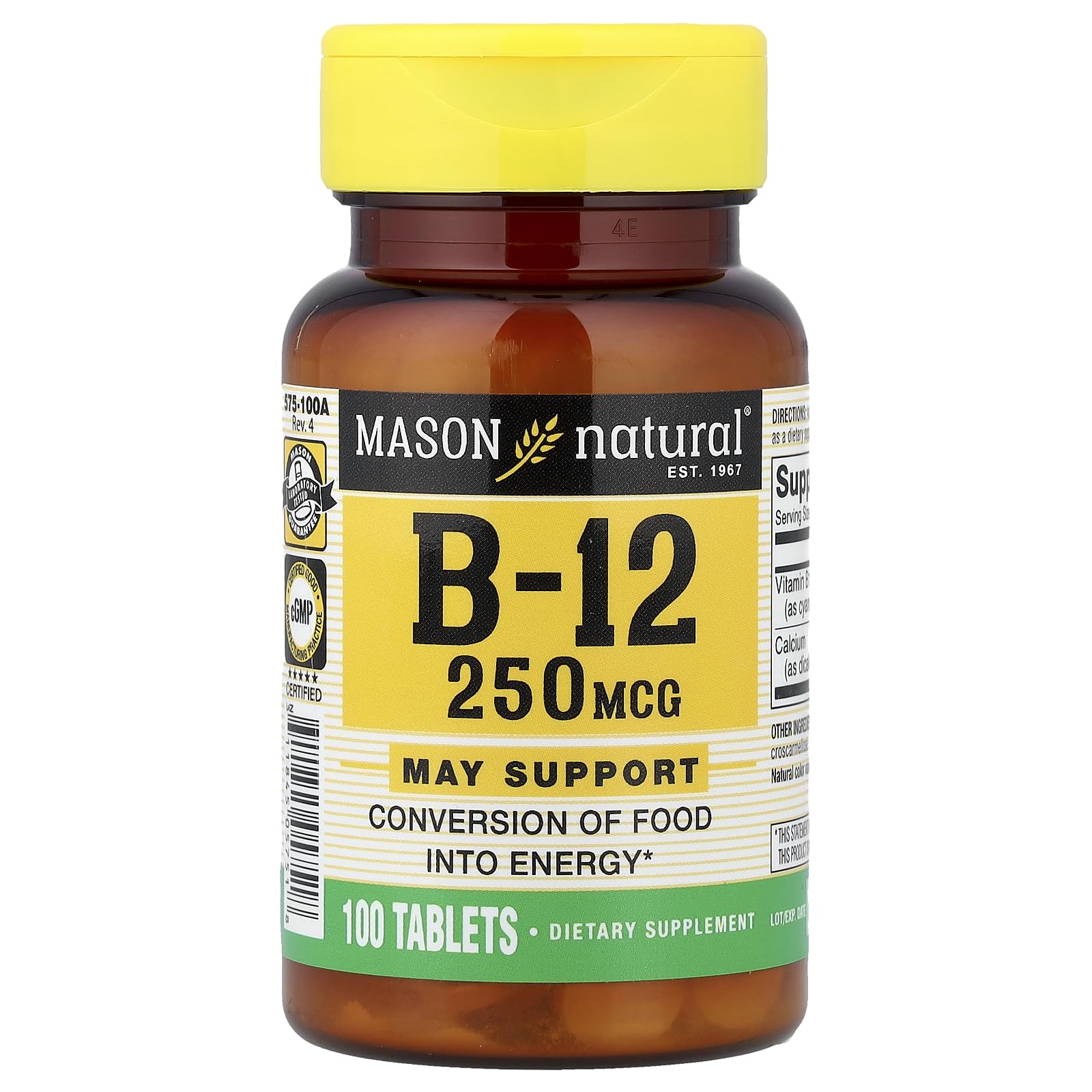 Mason Natural Vitamin B-12 250 mcg Tablets, 1 Tablet