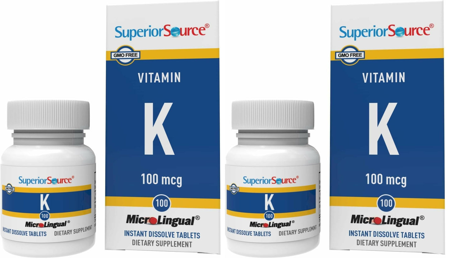 Superior Source Vitamin K 100 mcg Bone Strength & Health Support Supplement - Vitamin K Supplement Aids Blood Health & Calcium Absorption, 2-Pack Tablets