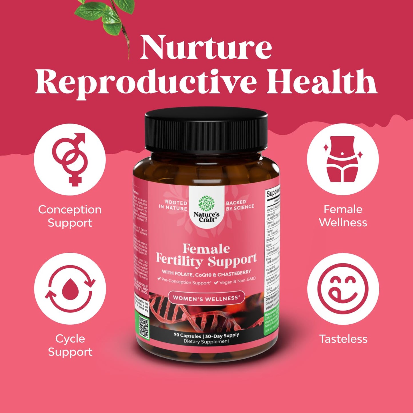 Natures Craft Fertility & Preconception Gummies for Women with Inositol & Folic Acid – Hormone Balance & PMS Support