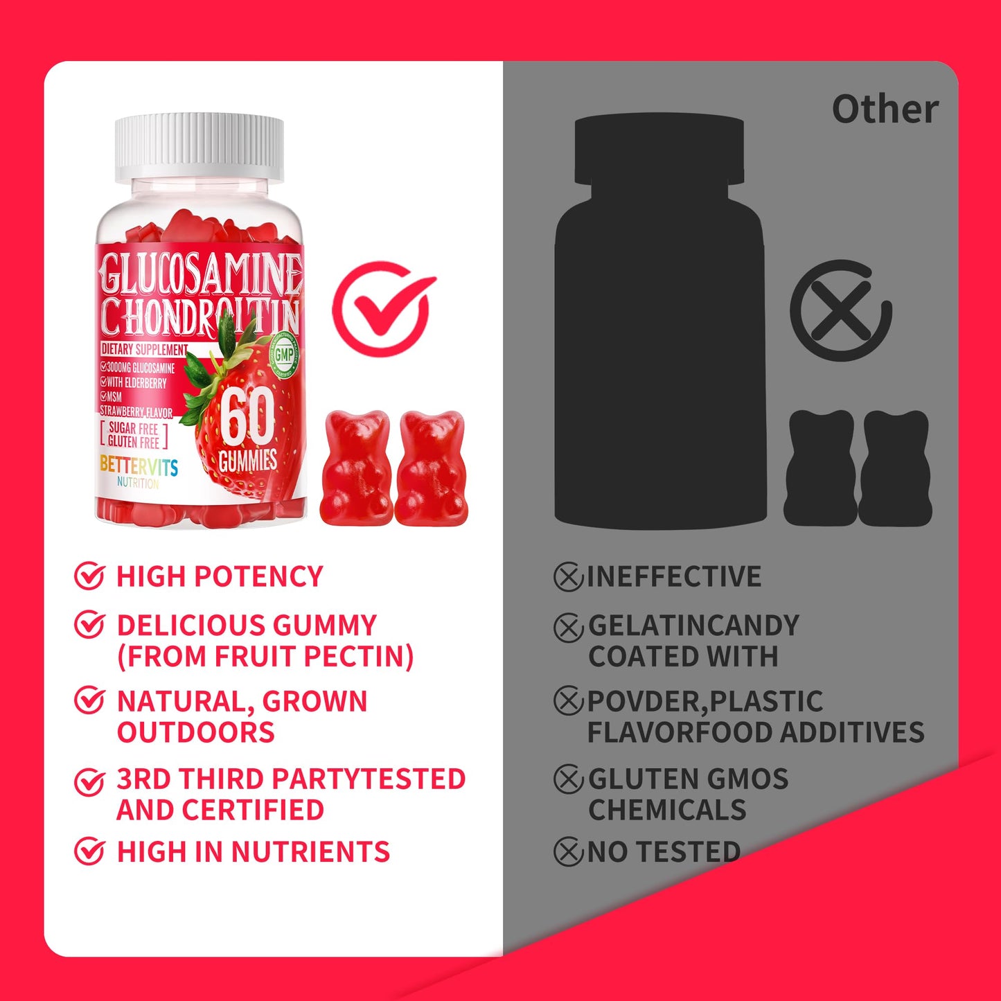 Bettervits Nutrition Glucosamine Chondroitin Gummies, 120 Count