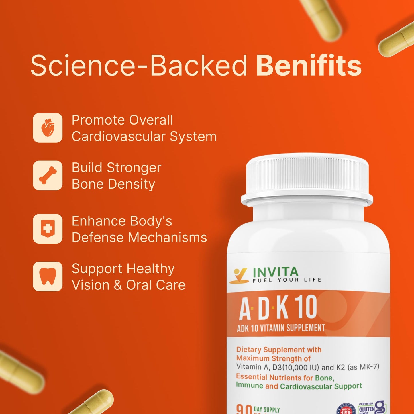 INVITA ADK 10 Vitamin Supplement Capsule, 90 Count