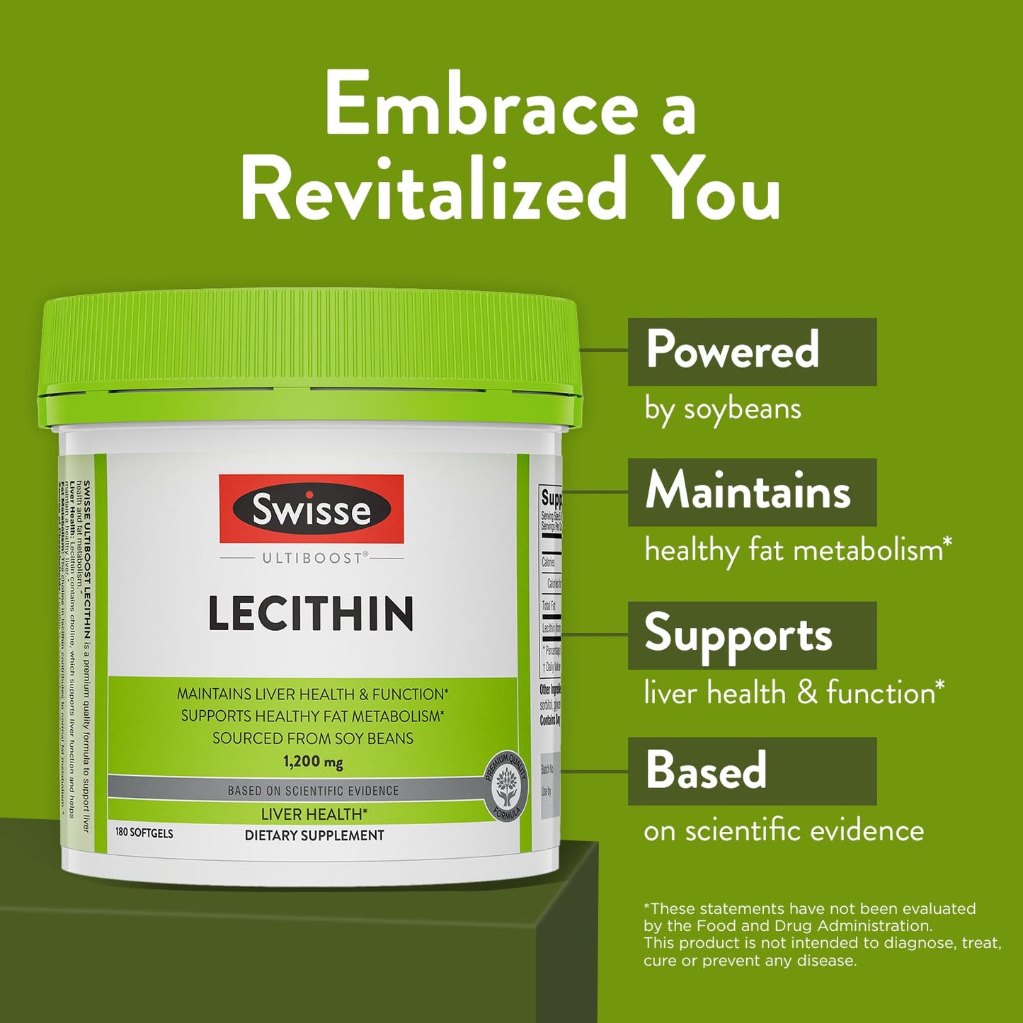 Swisse Soy Lecithin 1200mg Softgels, 180 Count