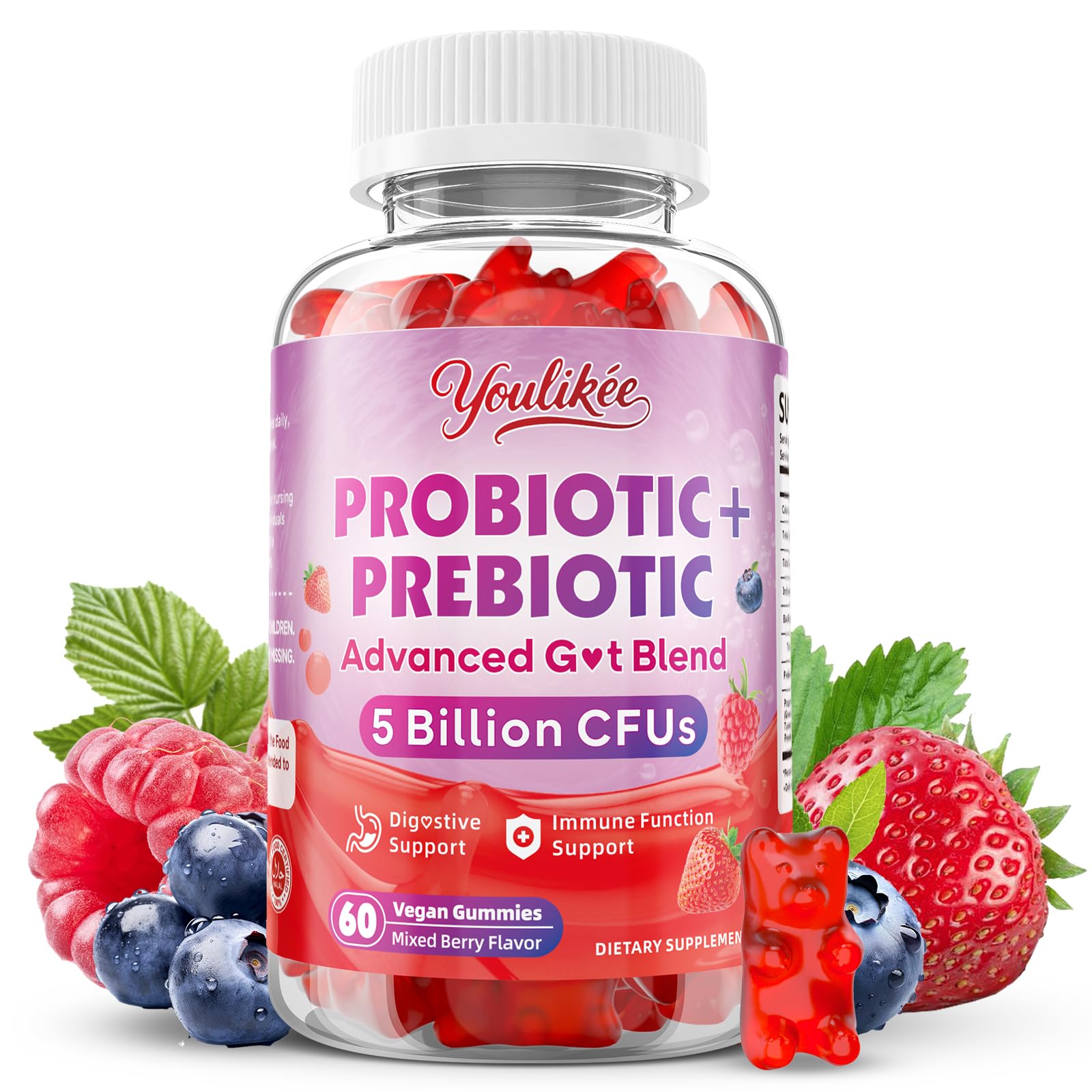 Youlikee Prebiotic + Probiotic Gummies, 60 Count
