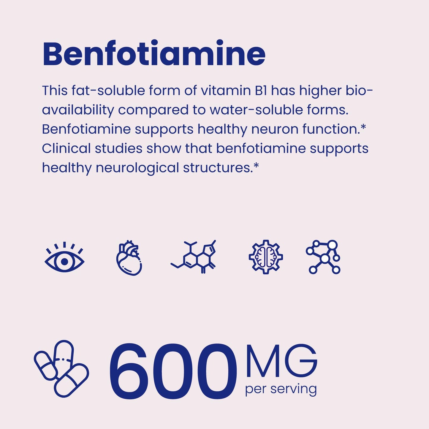 VHC Vitamin B1 Benfotiamine 600mg Capsules, 120 Count