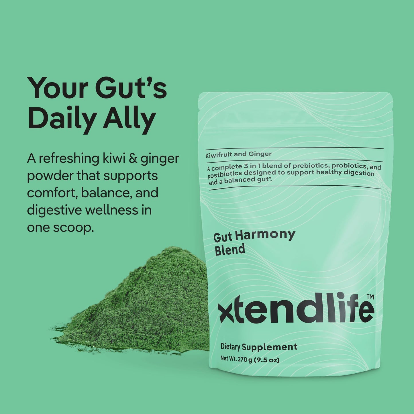 Xtendlife Gut Harmony Greens and Superfood for Digestive Health Powder 9.5 Ounce