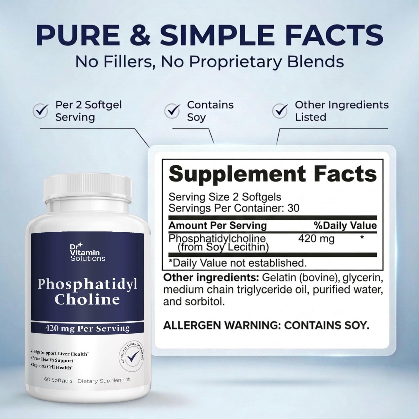 DR VITAMIN SOLUTIONS Phosphatidylcholine Choline Supplement 420mg Capsule 60 Count