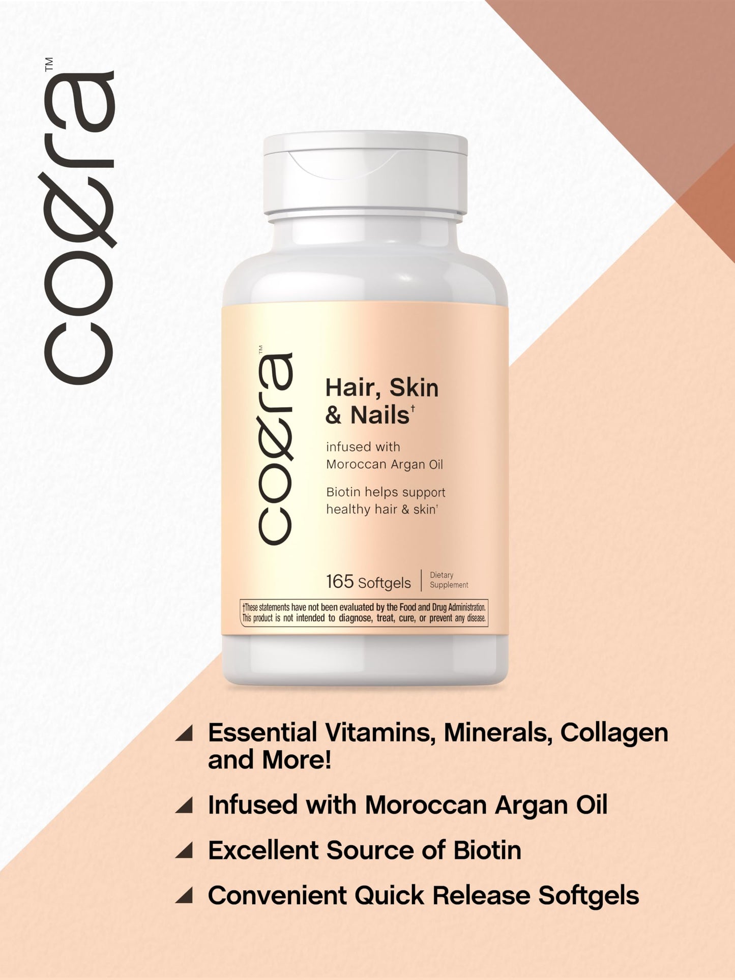 Coera Hair, Skin and Nails Vitamins with Collagen, Biotin & Moroccan Argan Oil Softgels 165 Count