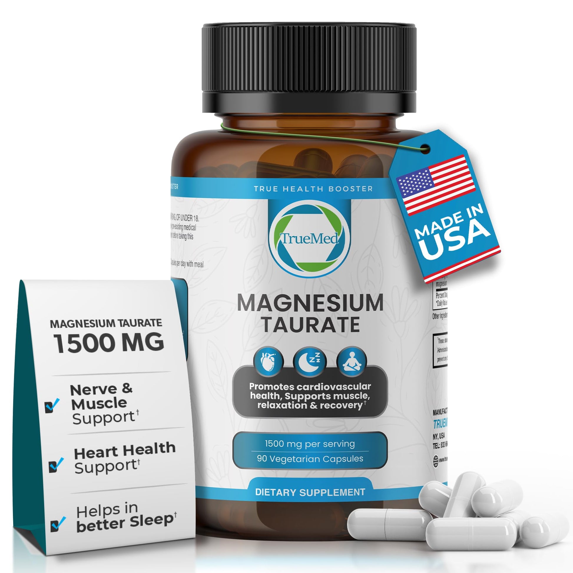 TRUEMED Magnesium Taurate 1500mg Capsules, 90 Count