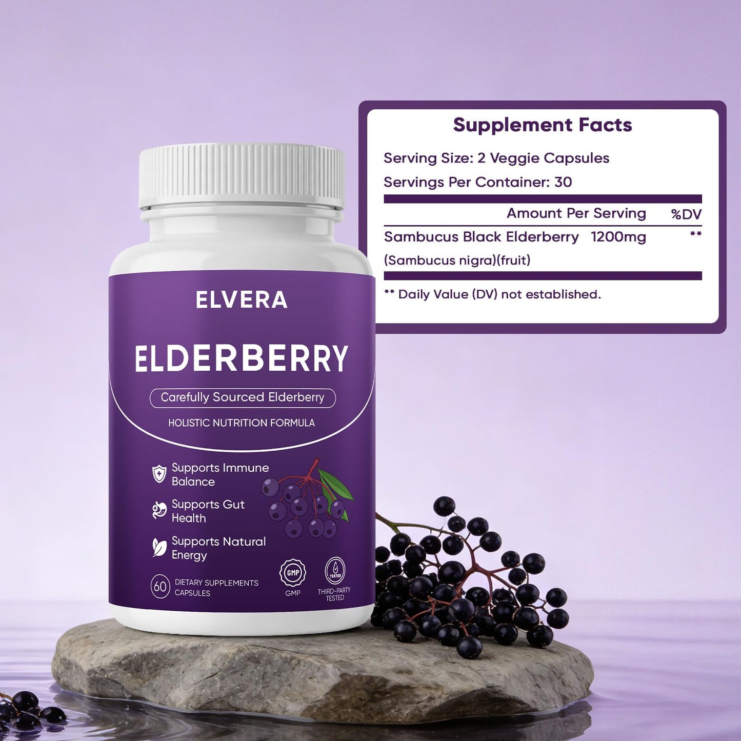 Awjsde Elvera Elderberry Gut Support Complex with Zinc & Vitamin C Soft Capsules, 60 Capsules