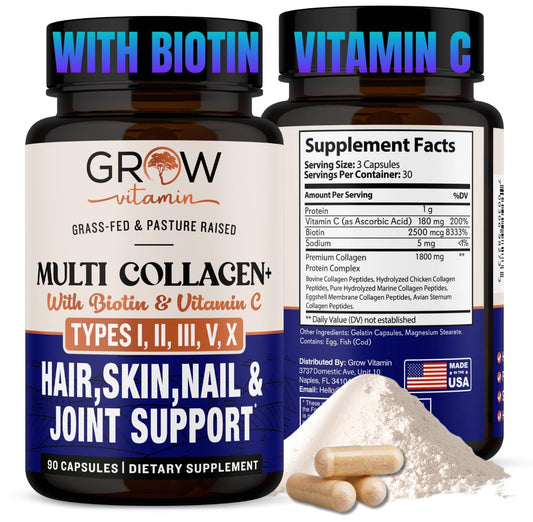 Grow Vitamin Multi Collagen Capsules 1800MG, 90 Capsules