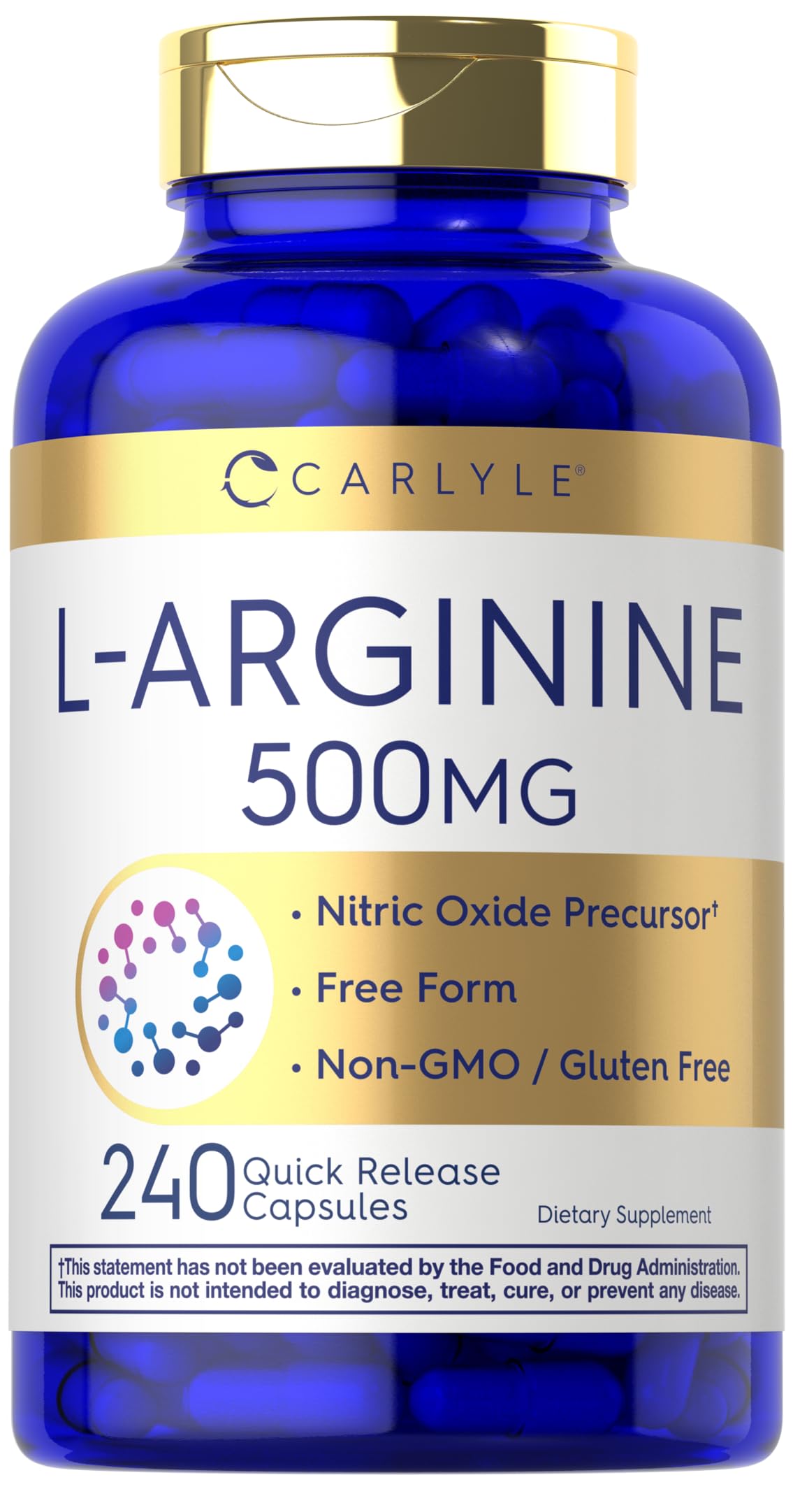 Carlyle L-Arginine 500 mg Nitric Oxide Precursor Capsule, 240 Count