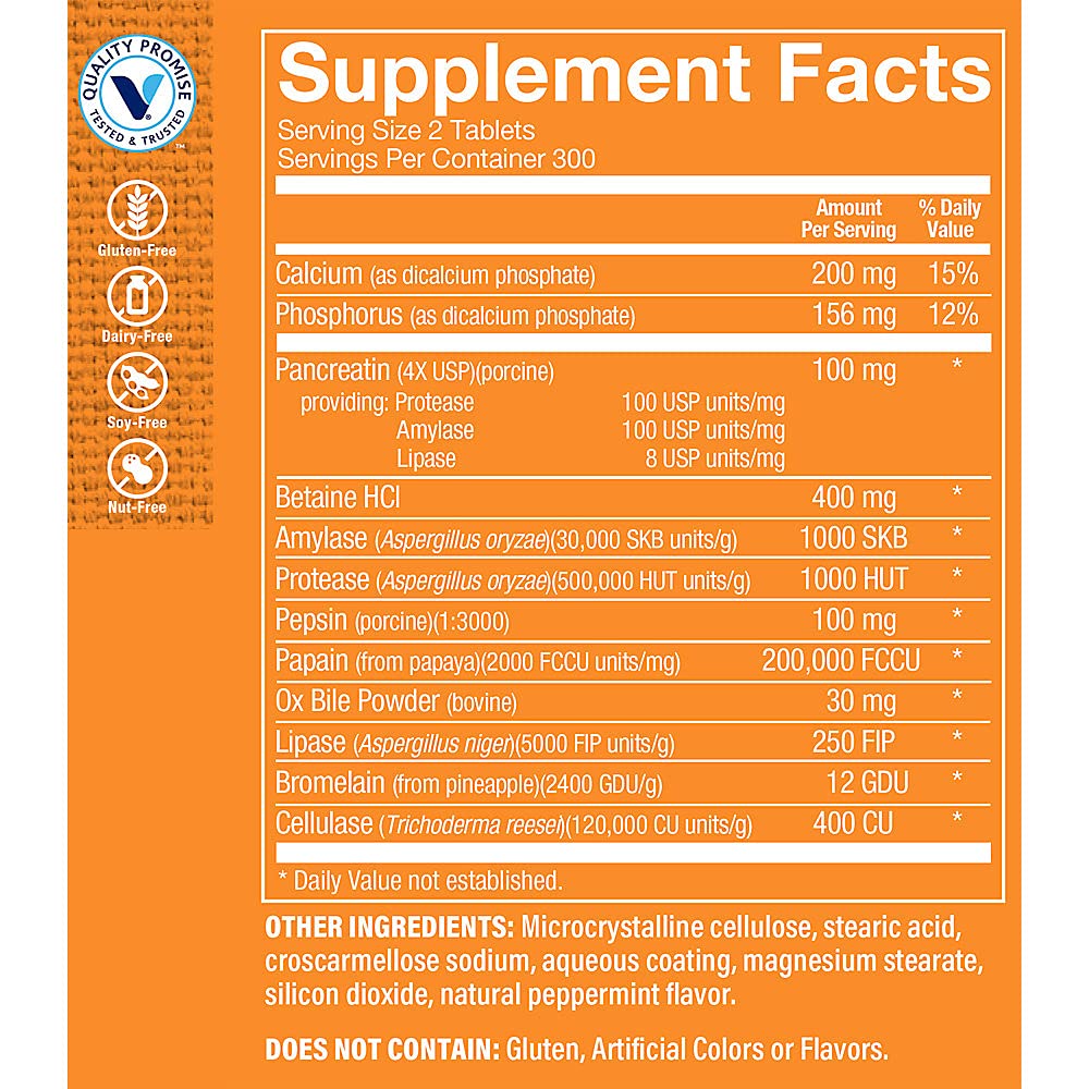 The Vitamin Shoppe Digestive Enzymes - Complete Multi-Enzyme Formula, Plant-Based, 600 Tablets