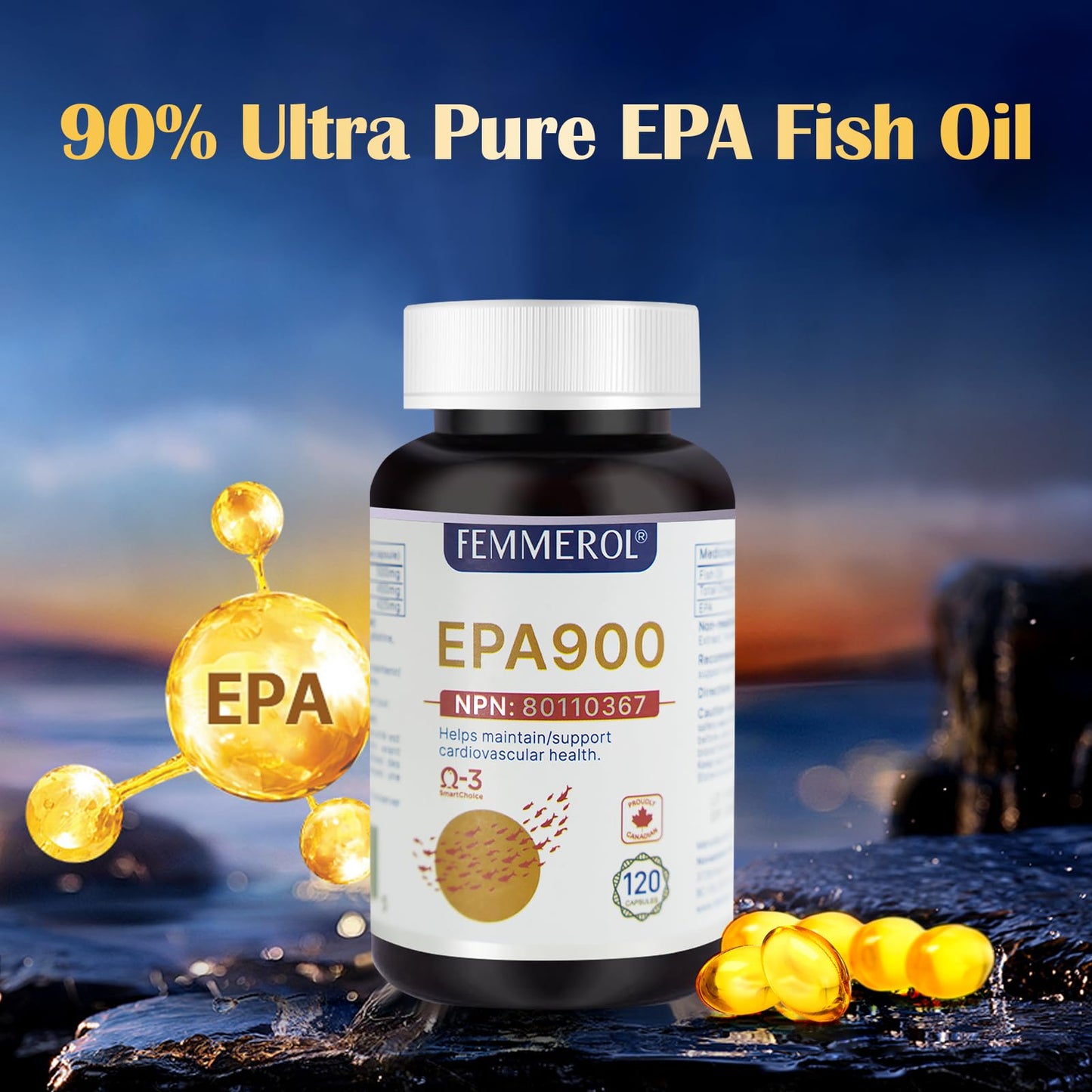 FEMMEROL Canada Pure EPA 900 Omega-3 Fish Oils Capsules 120 Count
