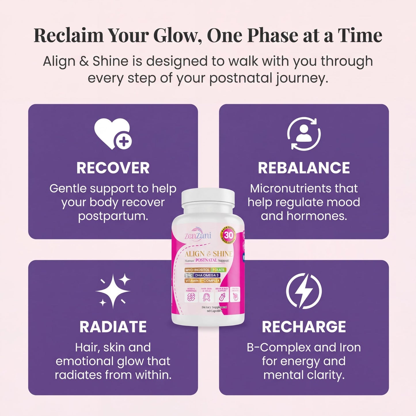 Zenzani Align & Shine Postnatal Vitamins for Women 60 Capsules