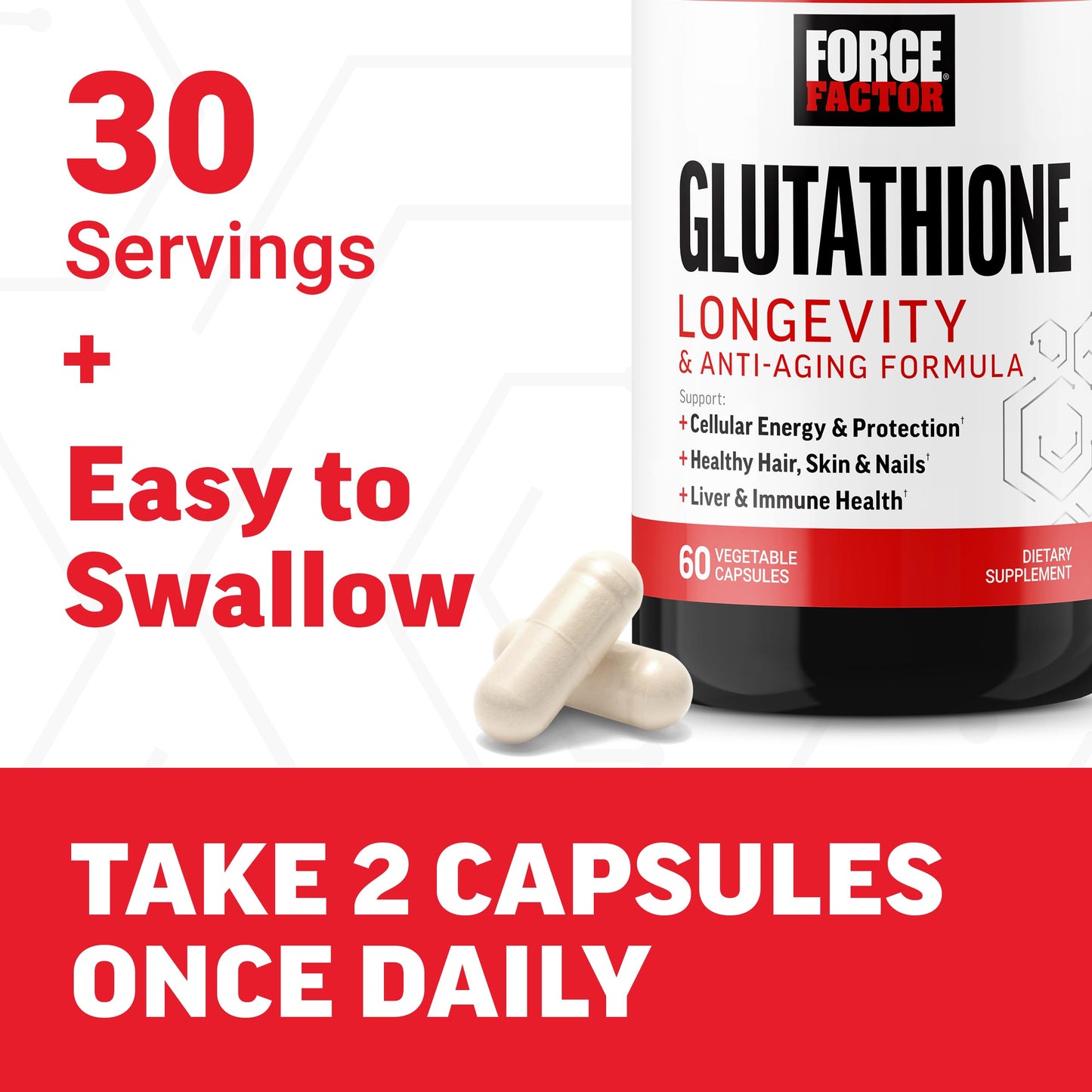 Force Factor Glutathione Longevity & Anti-Aging Supplement Capsules, 60 Capsules