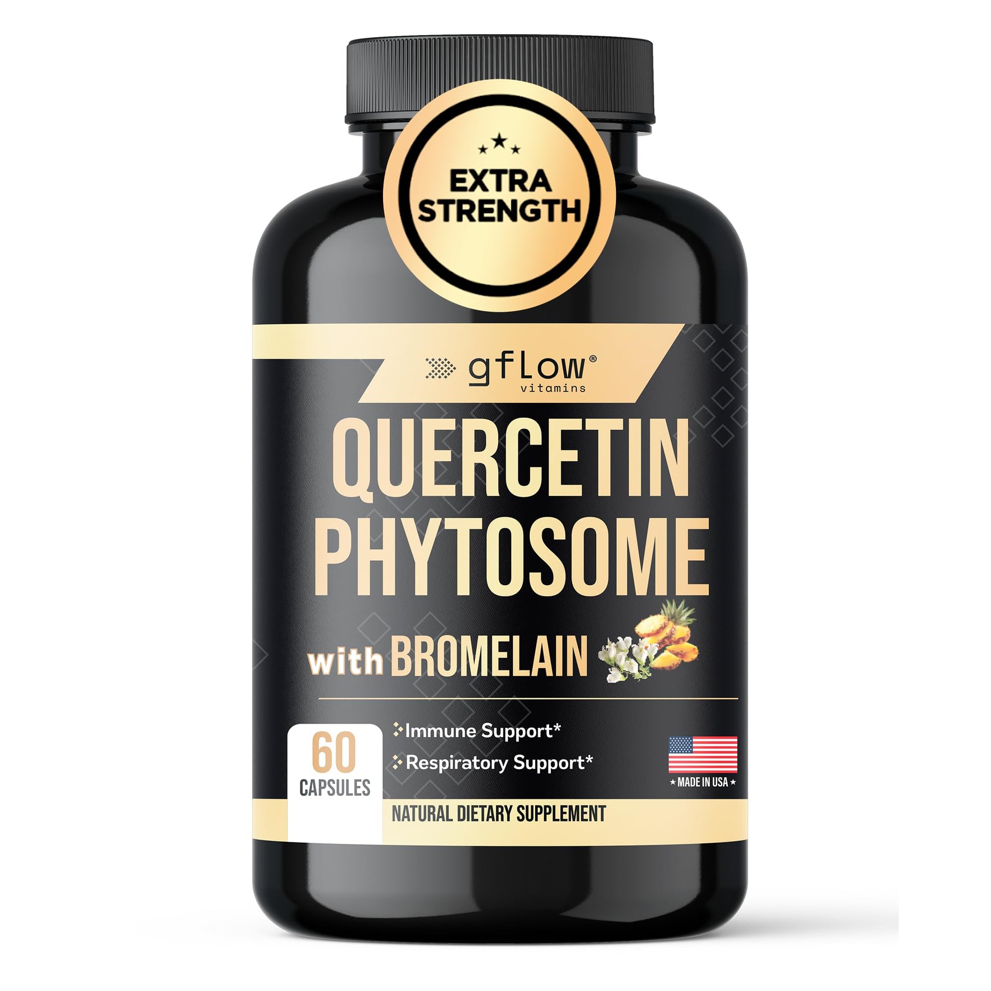 Gflow Vitamins Quercetin Phytosome 95% Highly Purified with Bromelain Capsule, 60 Count