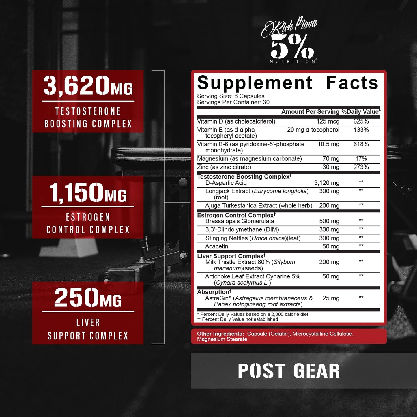 5% Nutrition Rich Piana Liver & Organ Defender With NAC + Post Gear PCT + Bigger by The Day 630 Capsules