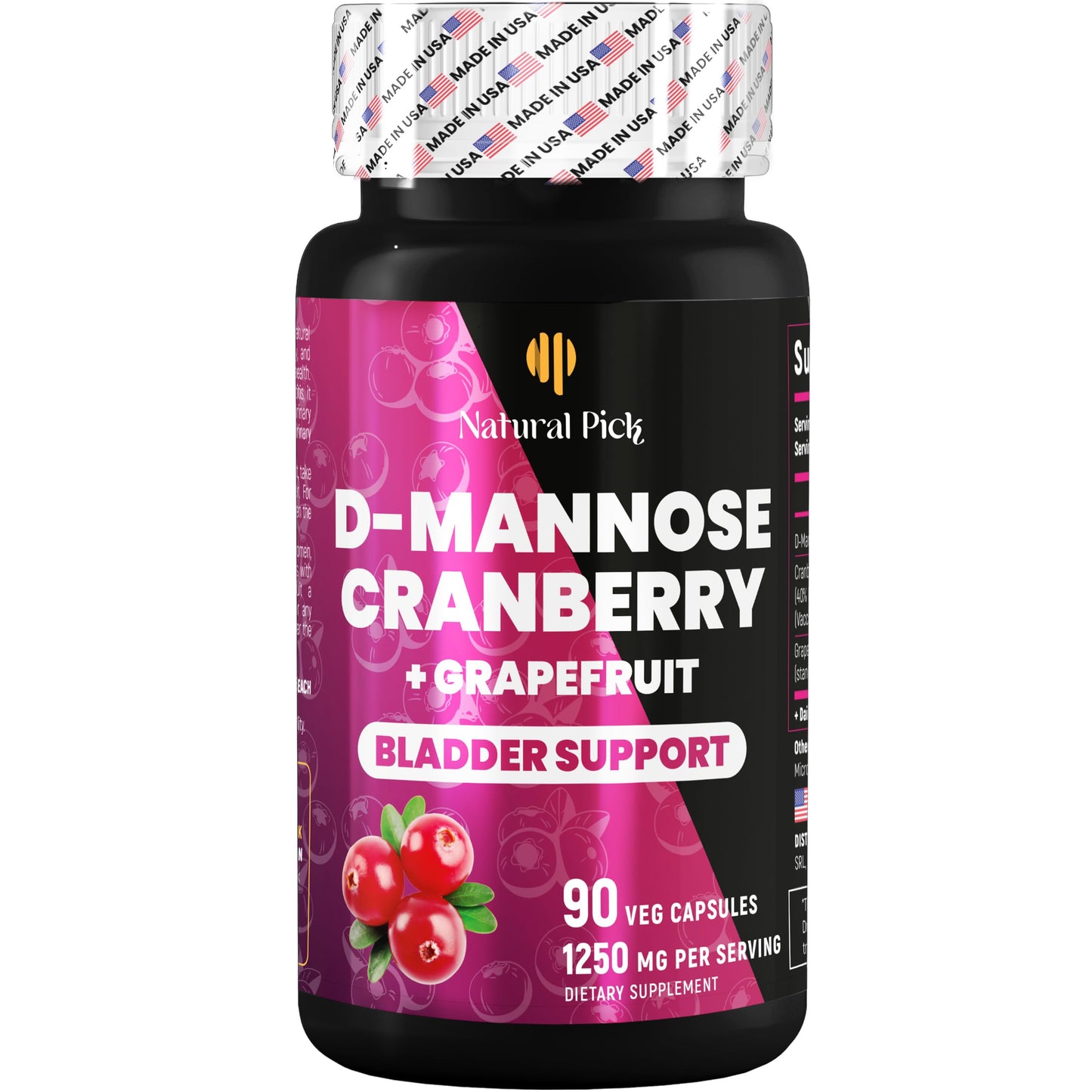 Natural Pick D Mannose with Cranberry 1000mg for Bladder Control Capsule, 1 Count