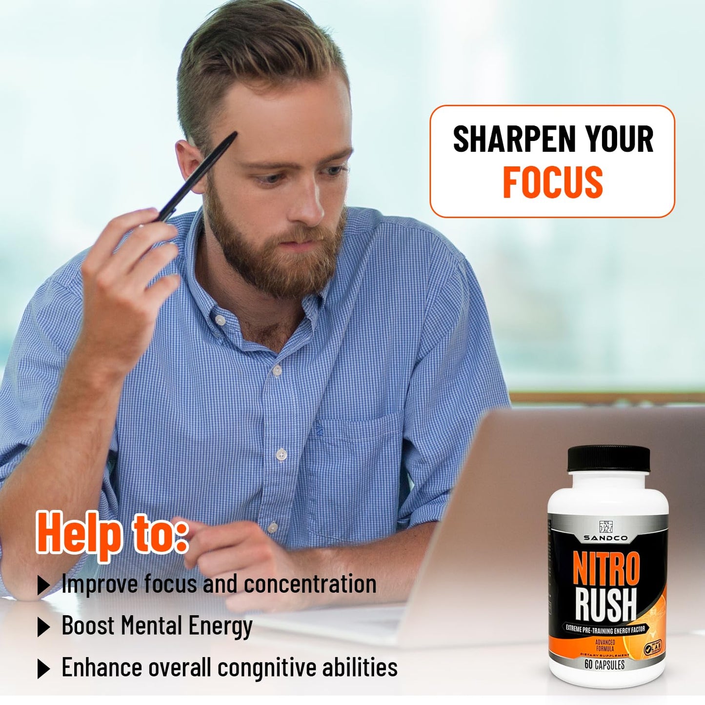 Sandco Nitro Rush Nootropic Brain Supplement Capsule, 60 Count