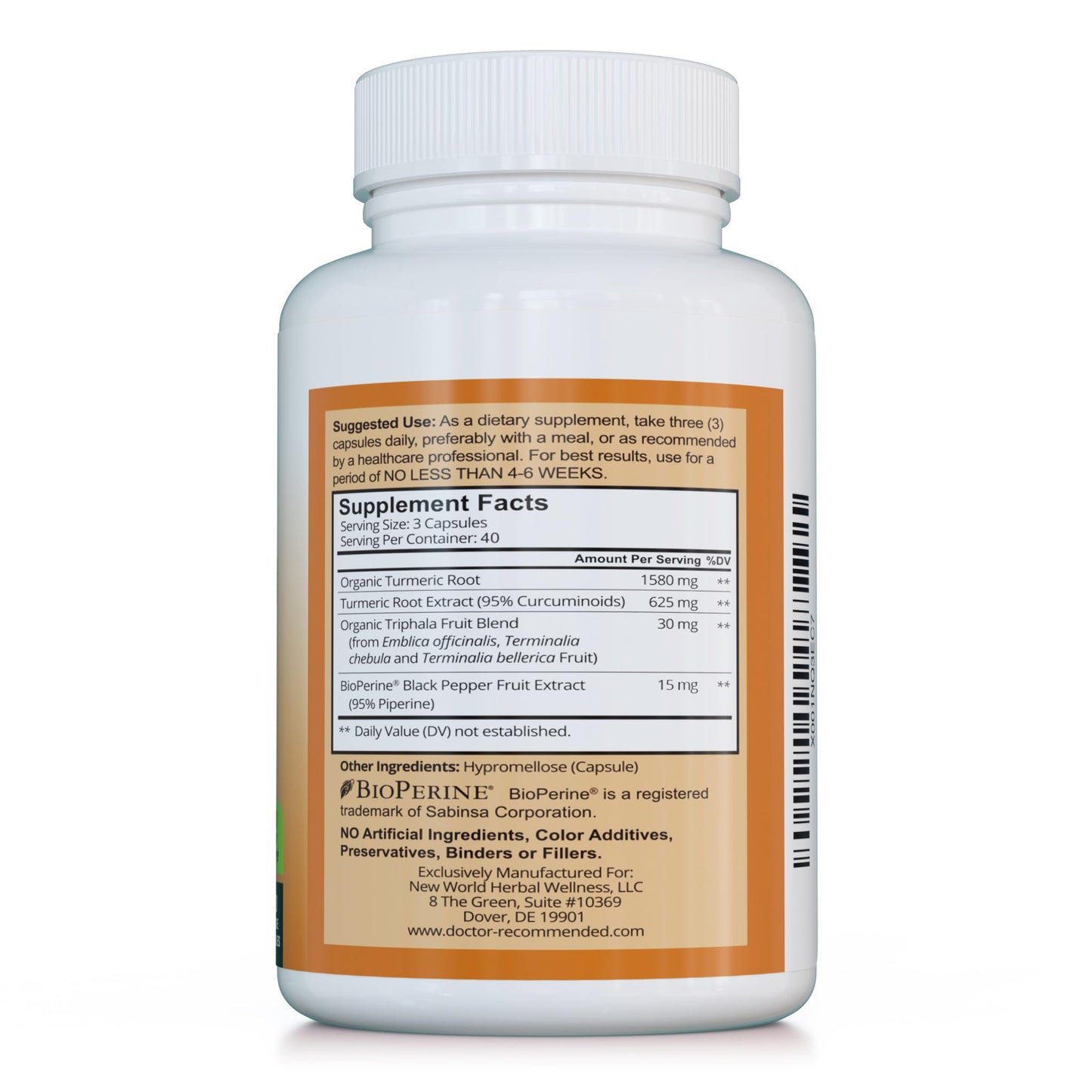 Doctor Recommended Supplements Turmeric Curcumin Capsule 120 Count