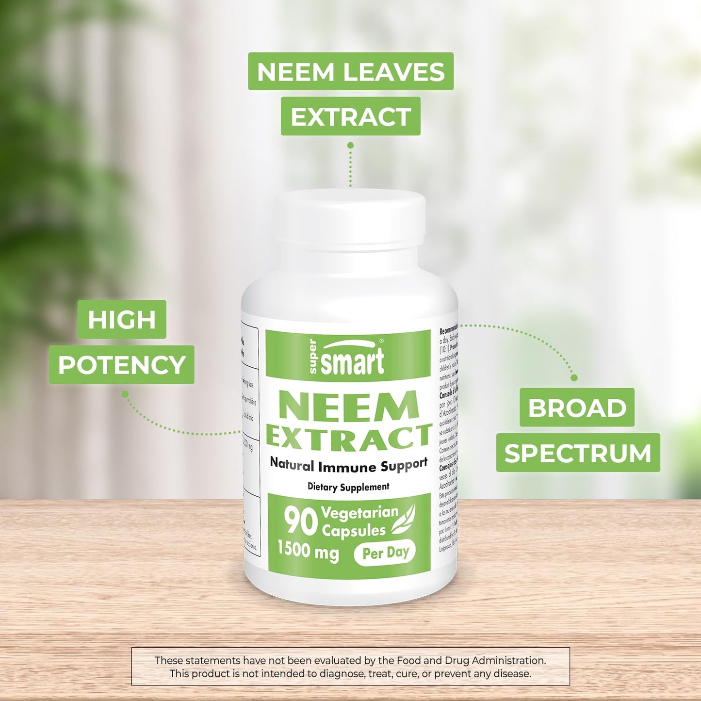 Supersmart Neem Extract 1500mg per Day Capsule, 90 Capsules