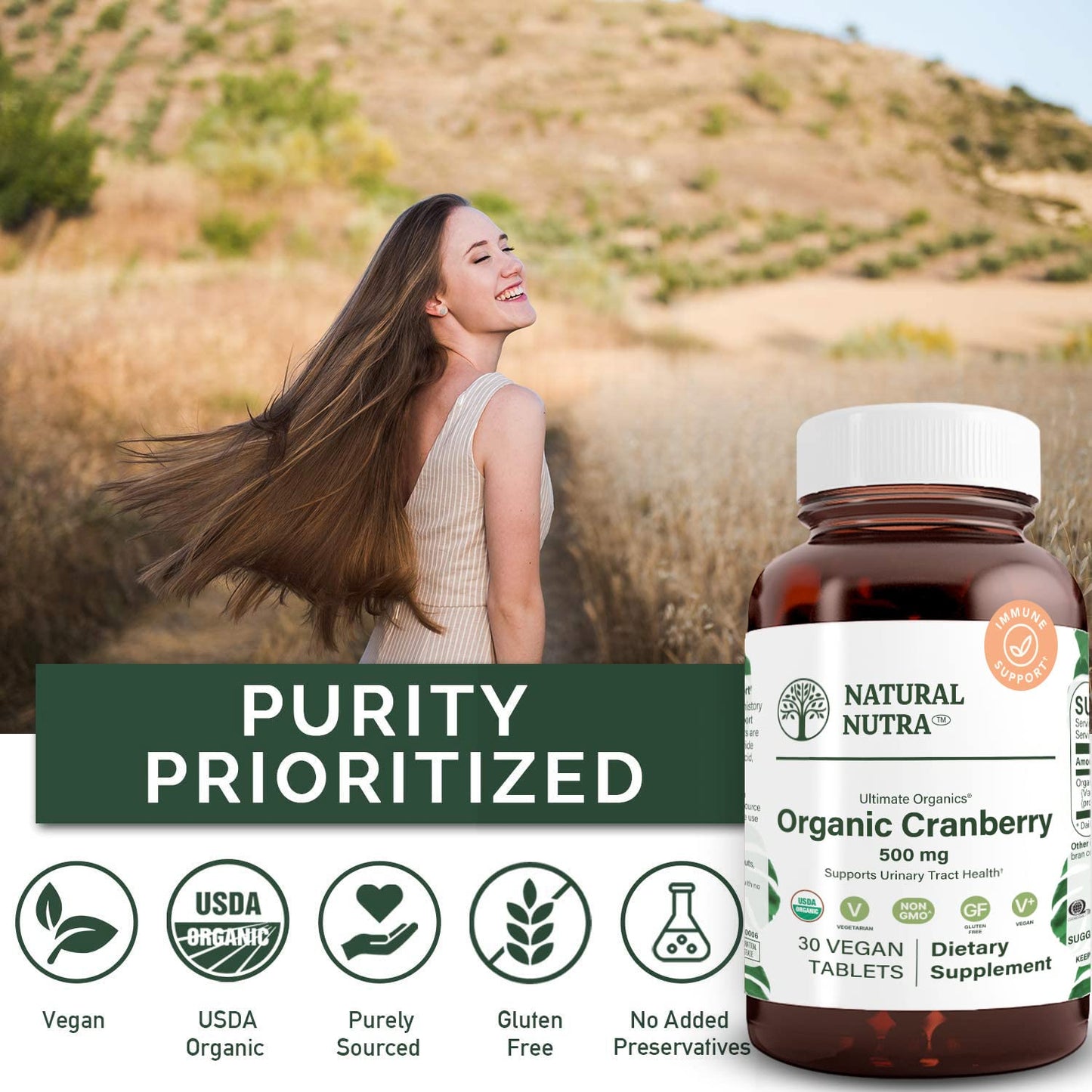 Natural Nutra Organic Cranberry Extract Supplement Tablets, 30 Tablets