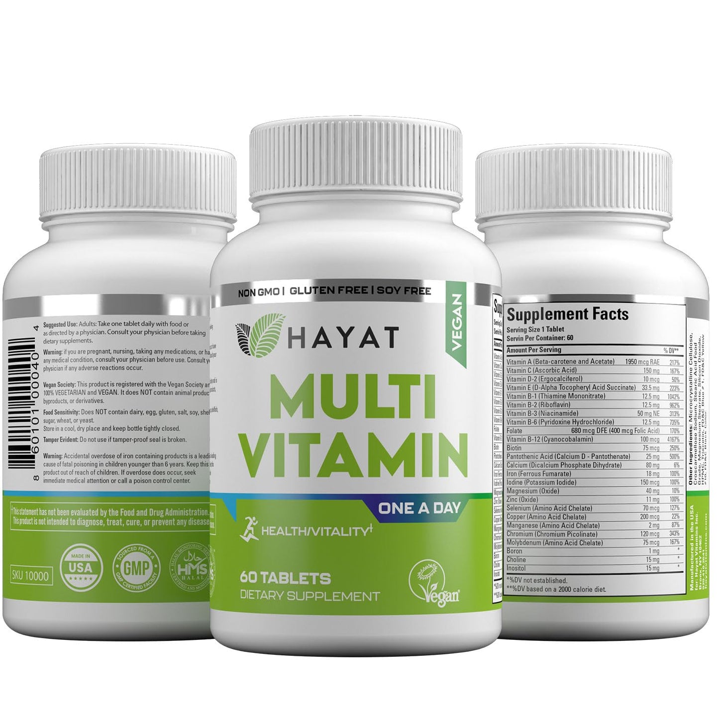 HAYAT Vegan Natural Multivitamin Tablets, 60 Count