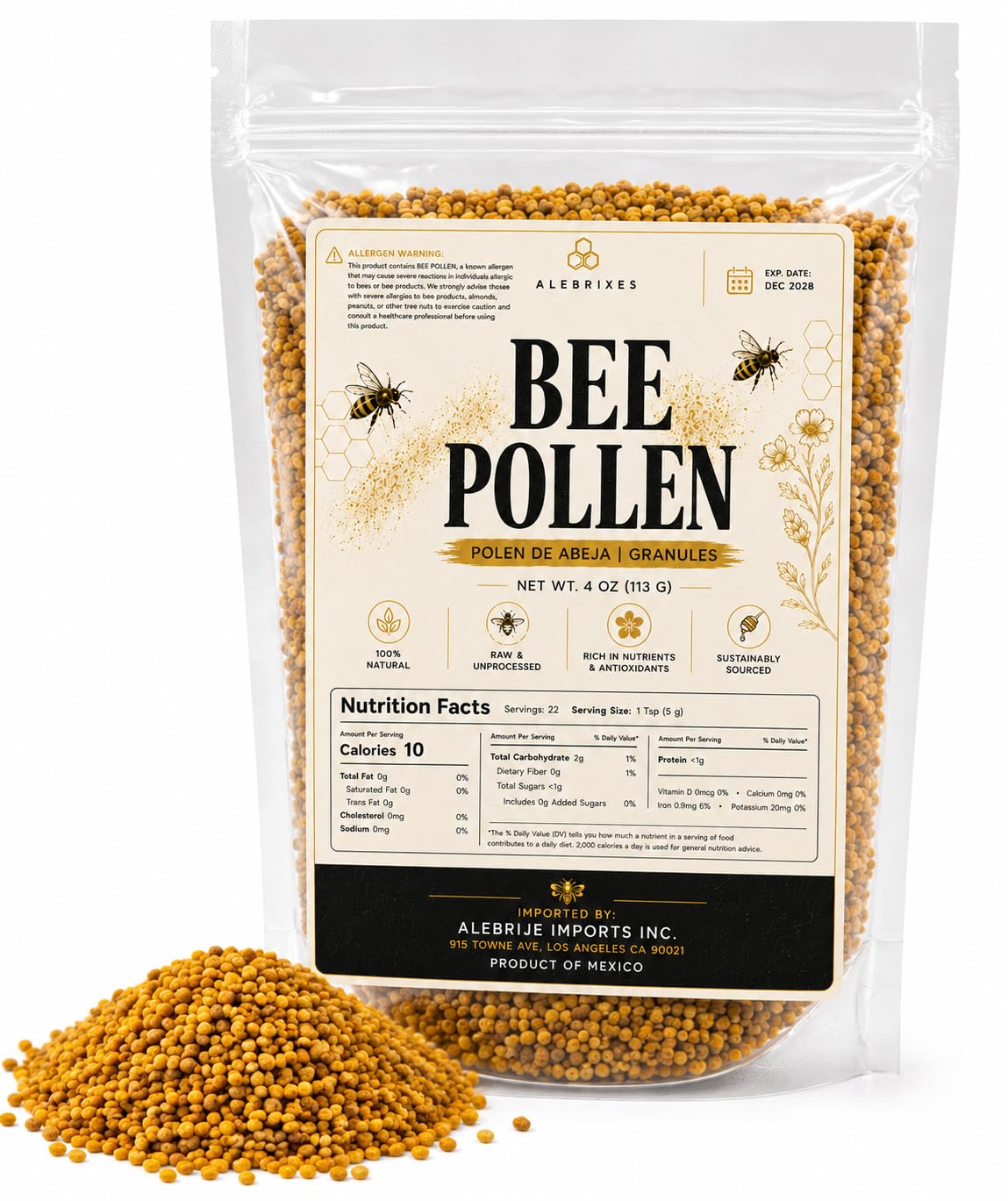 ALEBRIXES Pure Bee Pollen Powder, 4 oz