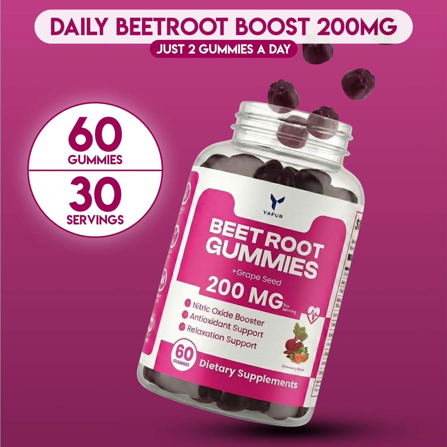 Yafur LLC Beet Root Gummies for Blood Pressure Support, 60 Gummies