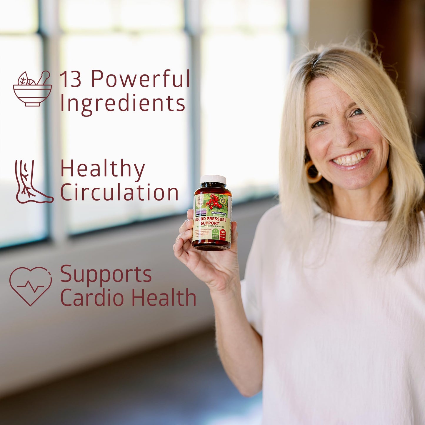 Number One Nutrition N1N Premium Blood Pressure Support with Hawthorn and Hibiscus Capsule 90 Count